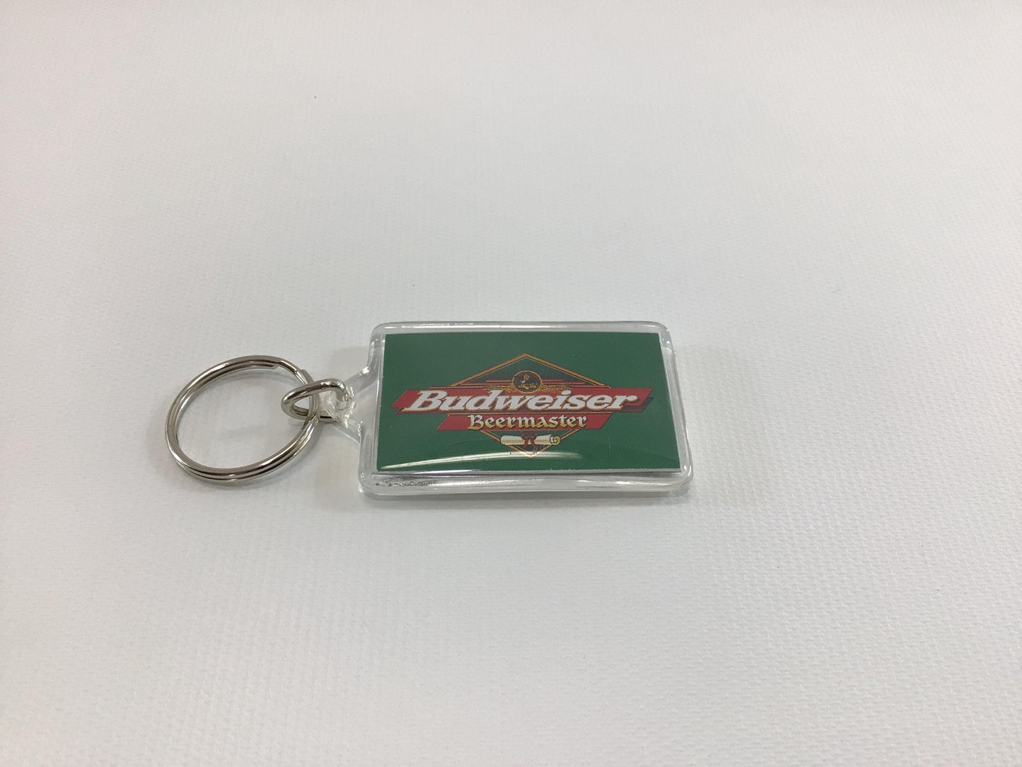 Vintage Budweiser Beermaster Beer School Keychain Clear Acrylic Anheuser Busch Advertising Give Away
