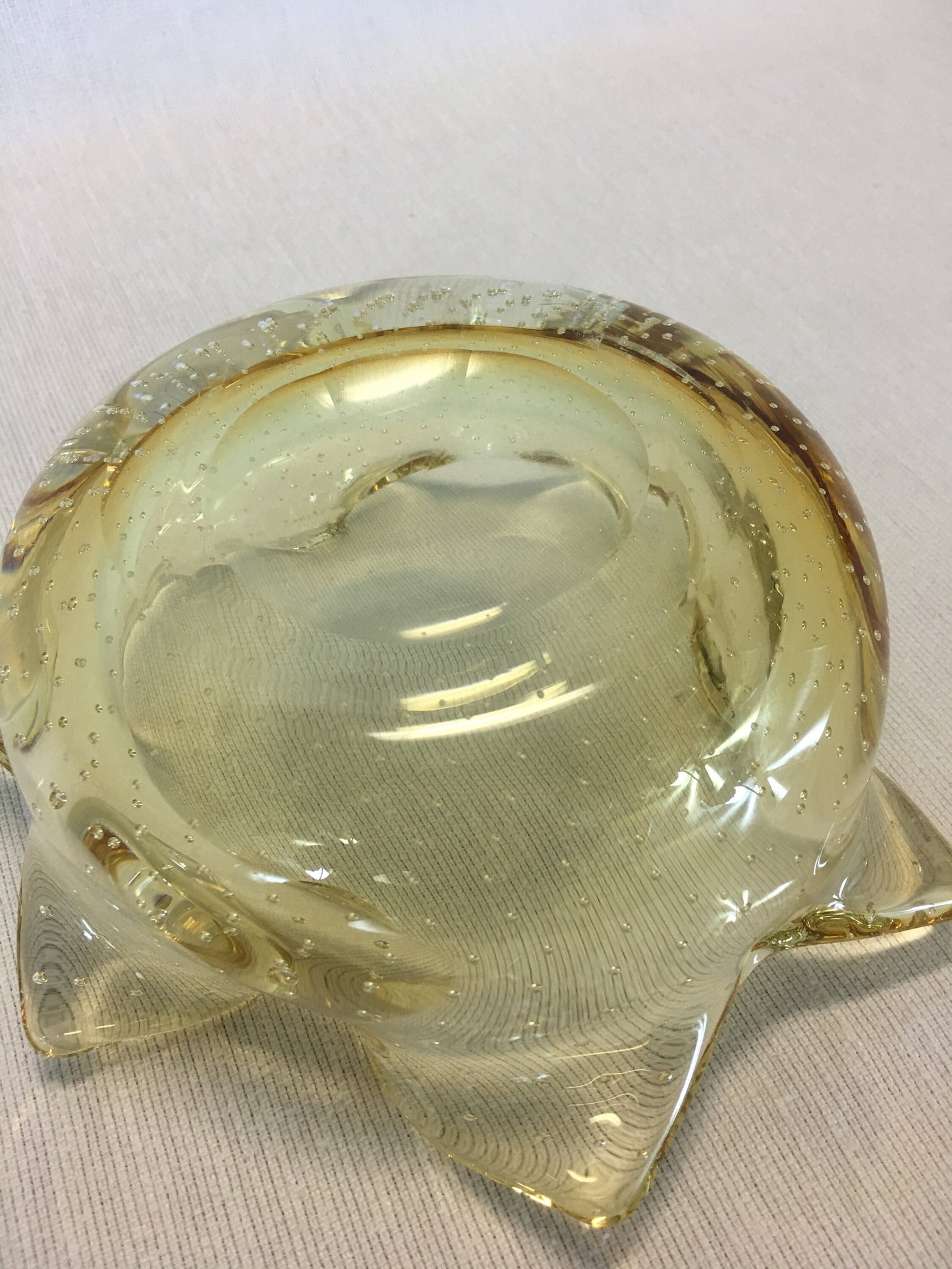 Candy Trinket Dish Handmade Art Glass Bowl Italian Murano Style Controlled Bubble Yellow Gold Mid Century Modern MCM Decor
