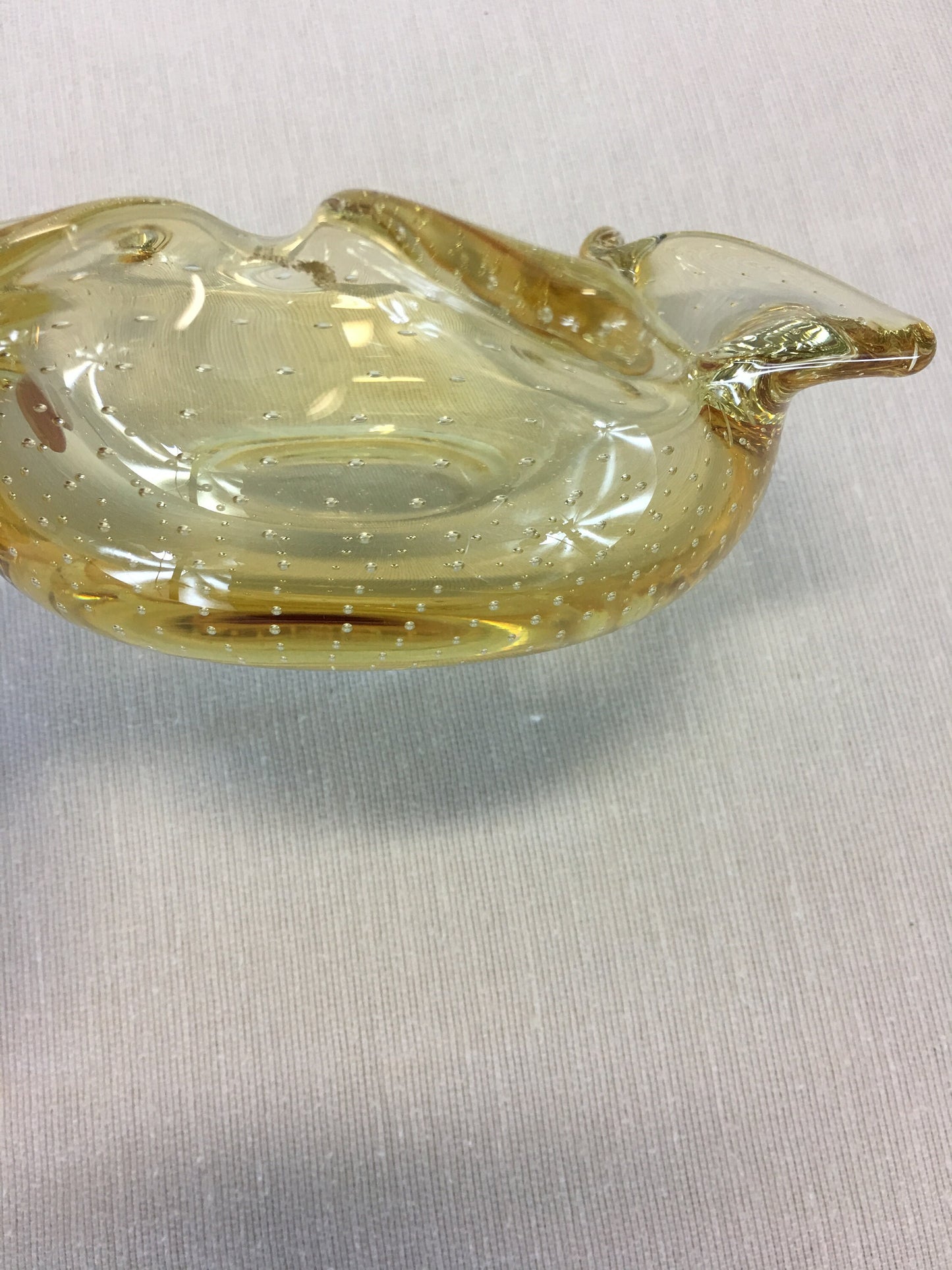 Candy Trinket Dish Handmade Art Glass Bowl Italian Murano Style Controlled Bubble Yellow Gold Mid Century Modern MCM Decor