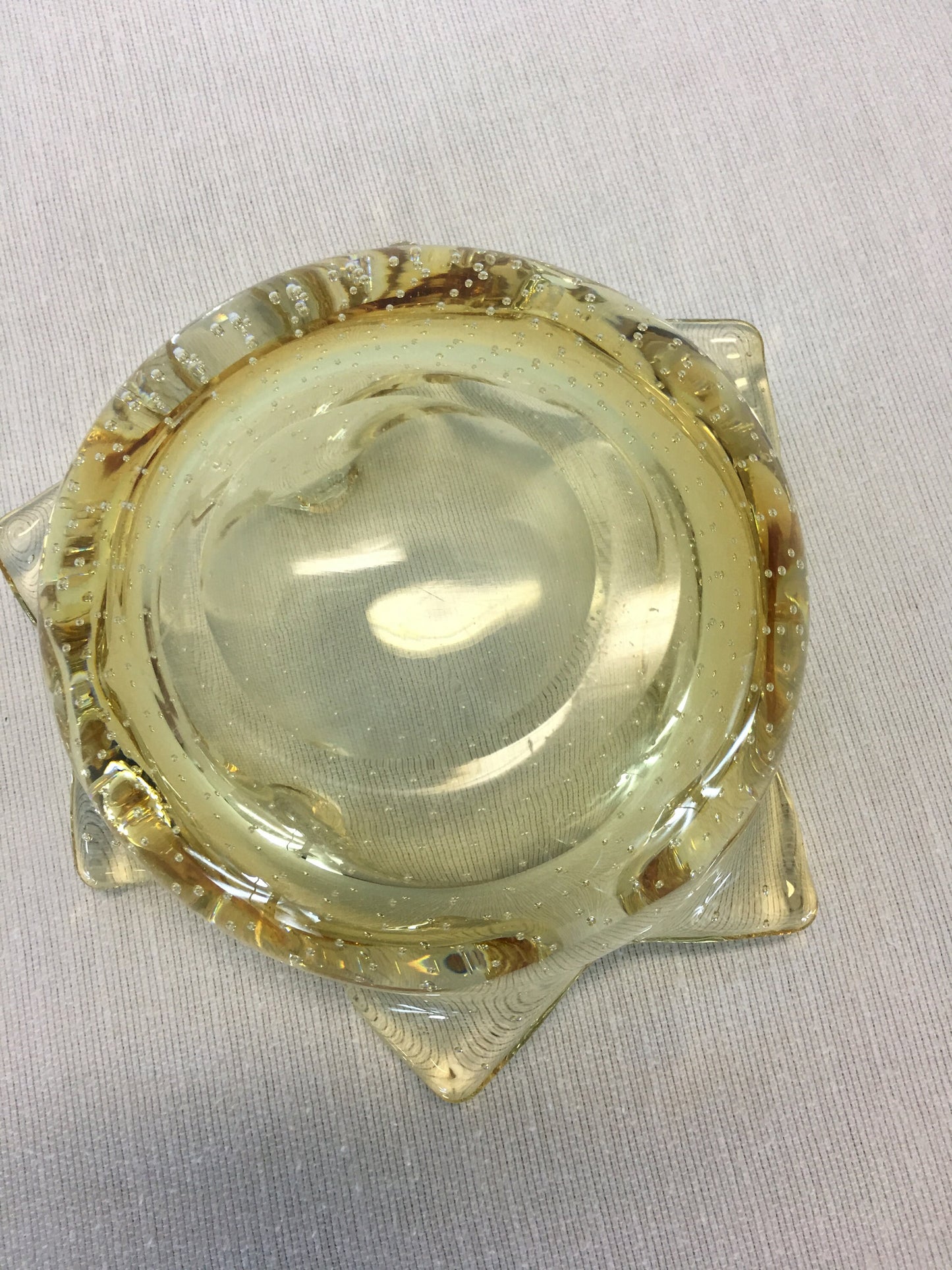 Candy Trinket Dish Handmade Art Glass Bowl Italian Murano Style Controlled Bubble Yellow Gold Mid Century Modern MCM Decor