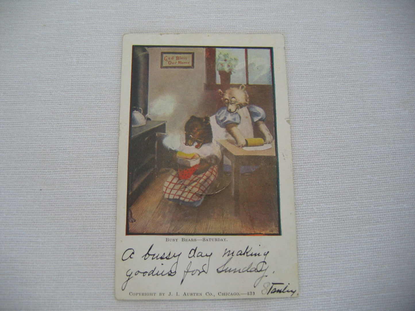 Antique Postcard 1900's Busy Bears Saturday Teddy Bear Funny Humor Posted