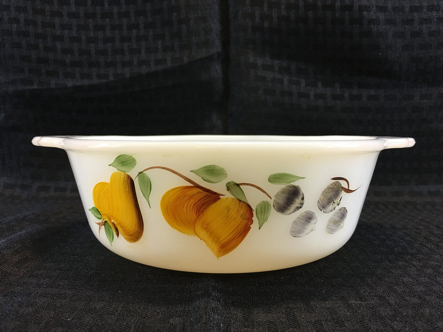 Fire King 1 1/2 Qt. Gay Fad Casserole Baking Dish Hand Painted Vintage Milk Glass