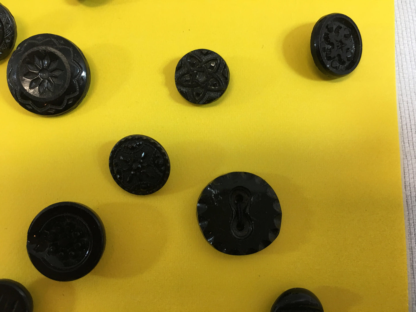 Button Collection Card Variety of Antique Carved Black Glass Buttons 1850's era