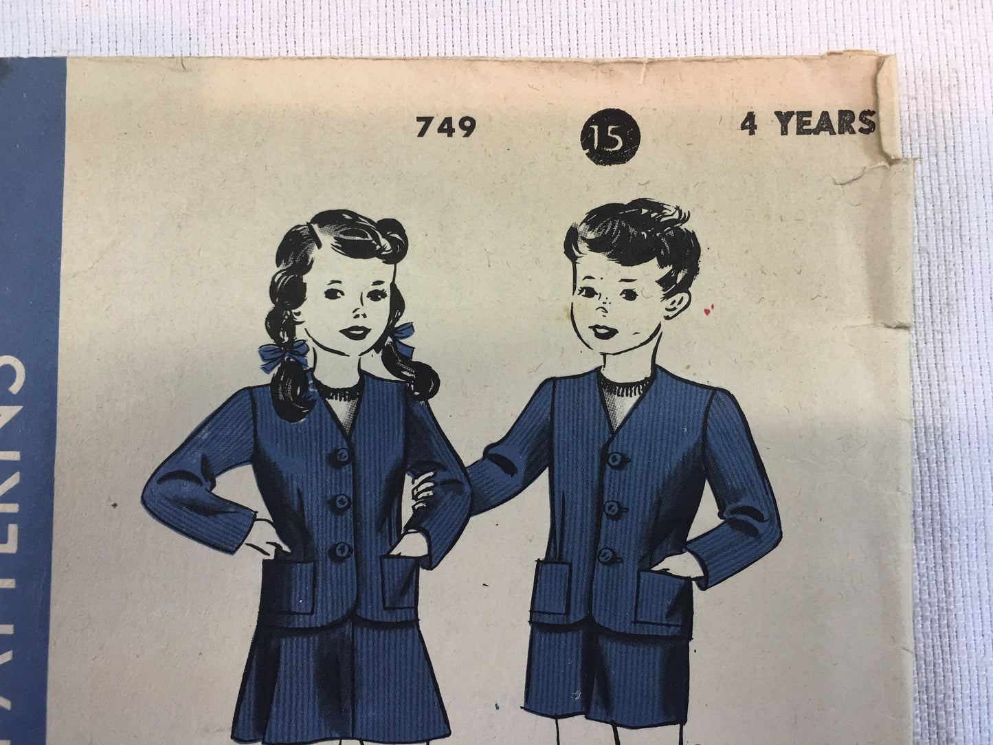 Vintage Hollywood Sewing Pattern No. 749, 1920's Brother and Sister Suit Size 4 years