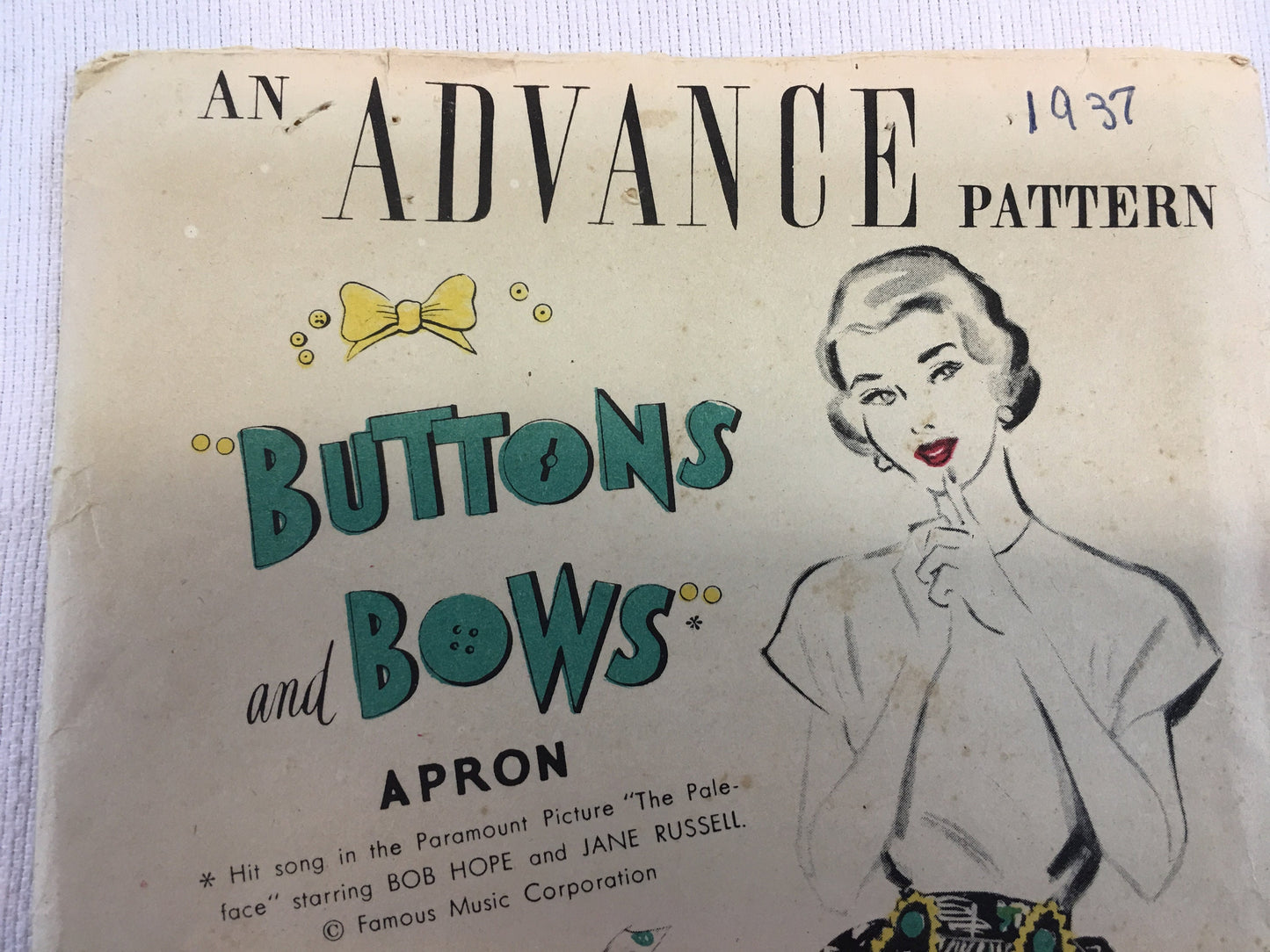 Vintage Advance Sewing Pattern Buttons and Bows Apron, J. C. Penney's Gift Premium
