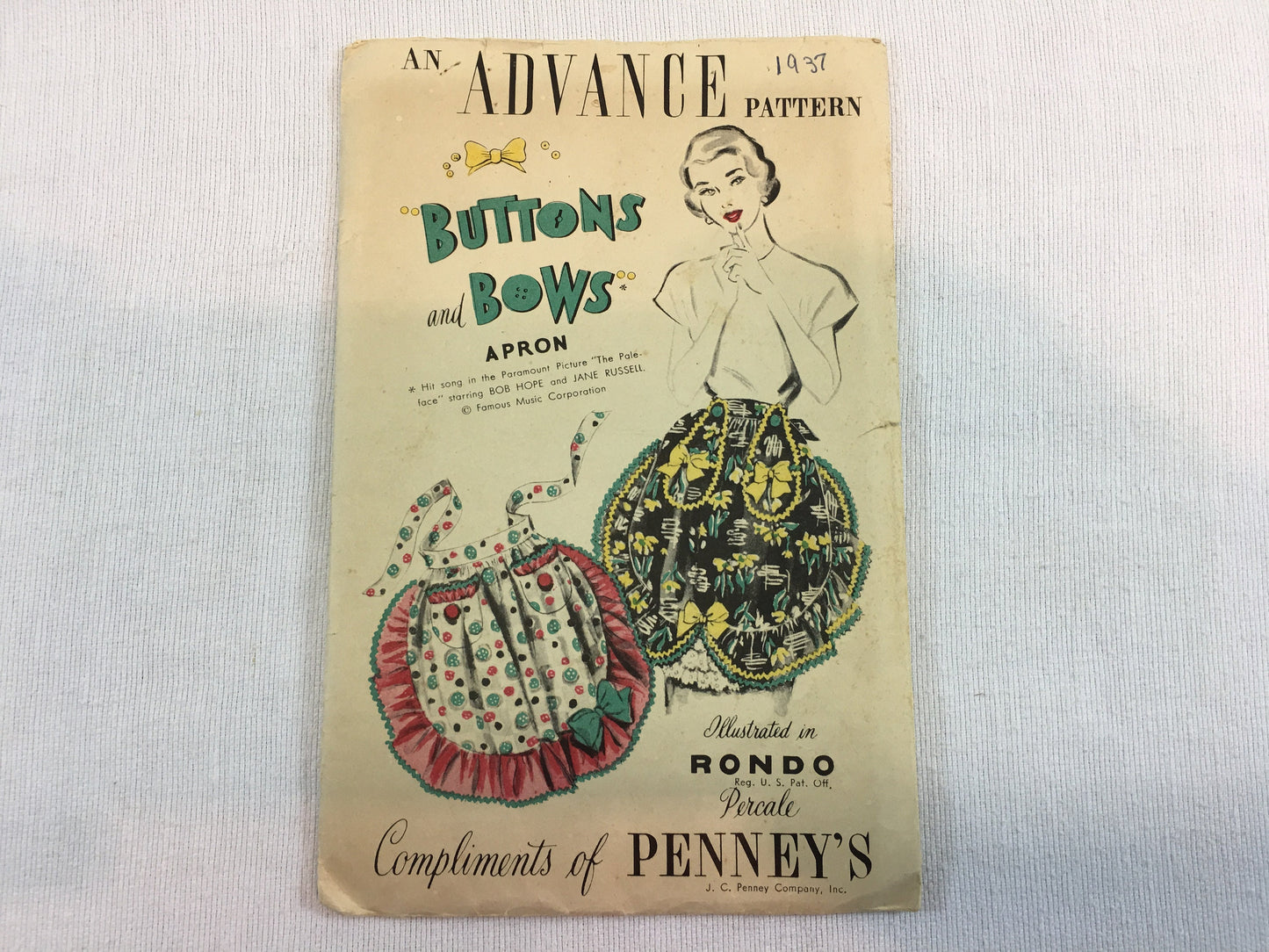 Vintage Advance Sewing Pattern Buttons and Bows Apron, J. C. Penney's Gift Premium