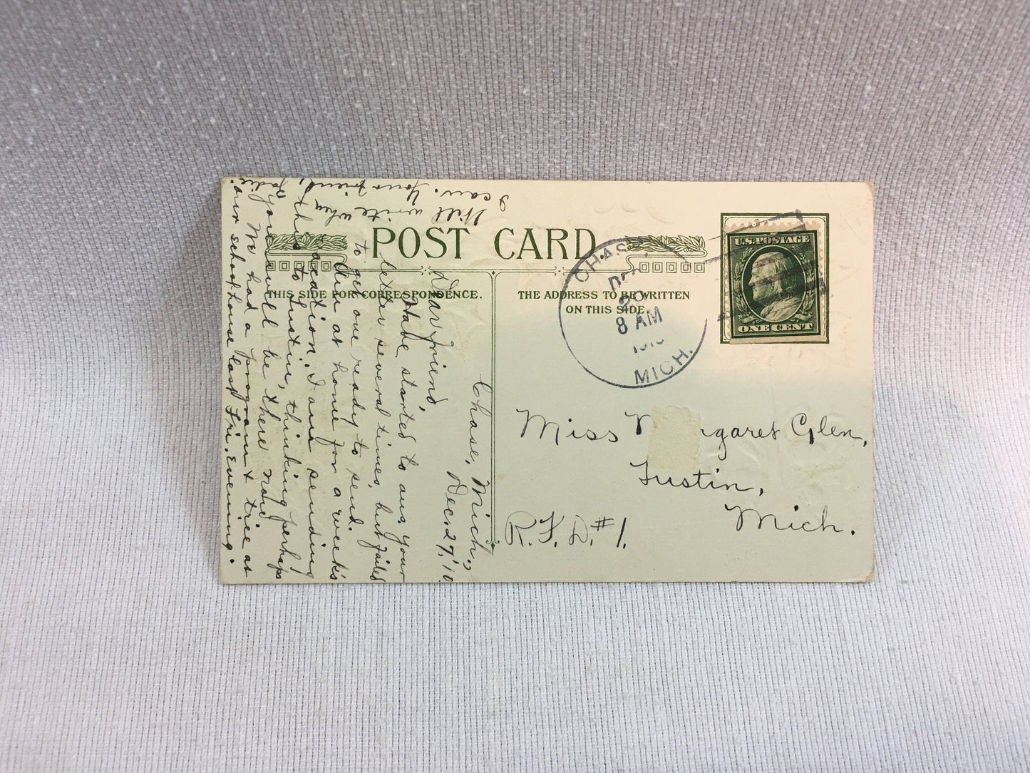 Antique New Year Postcard Embossed Telegram and Holly
