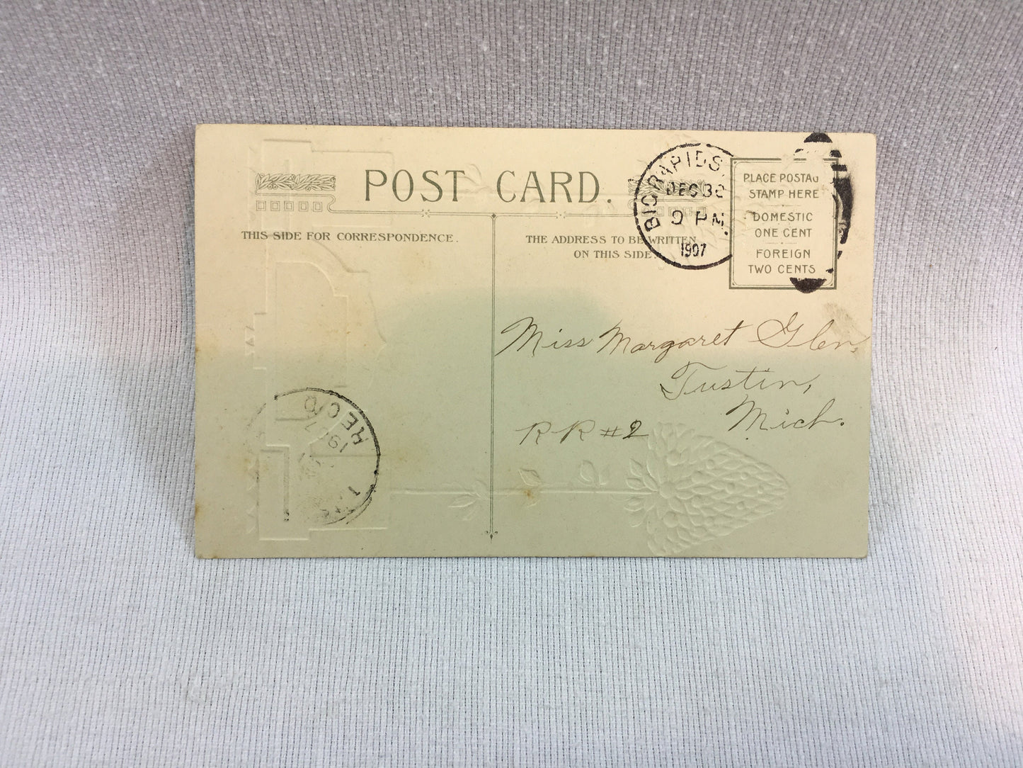 Antique New Year Postcard Embossed Art Deco Design