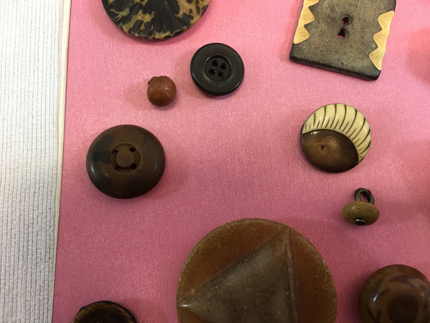 Button Collection on Card Antique Vintage Celluloid Tight Back Bubble Top Fabric Wood & Goodyear Rubber