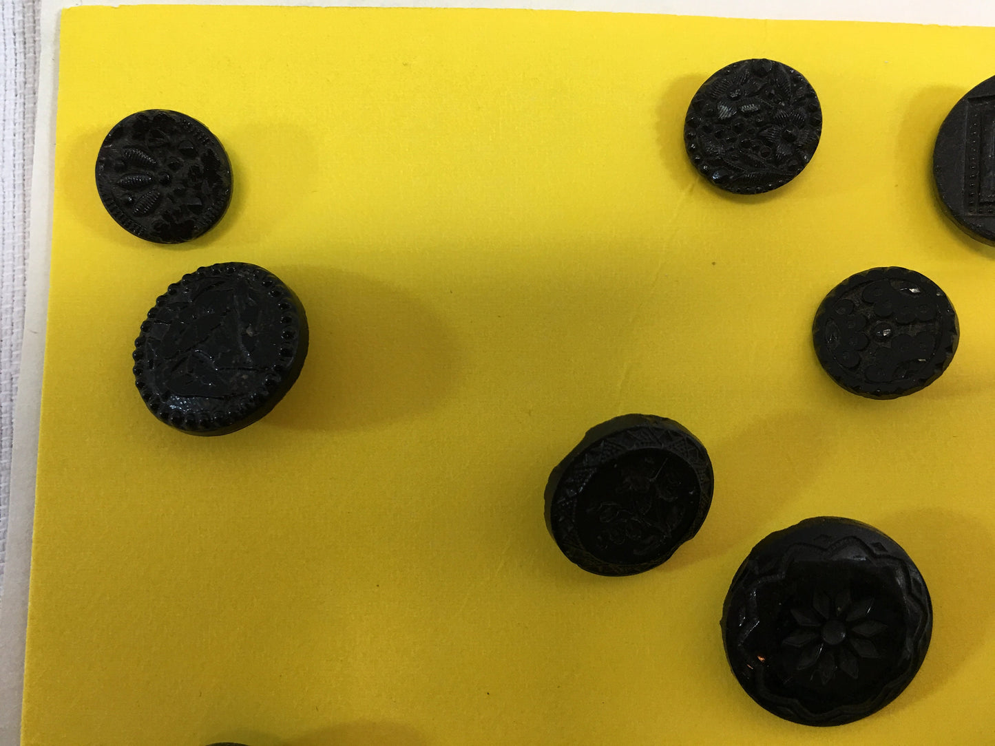 Button Collection Card Variety of Antique Carved Black Glass Buttons 1850's era