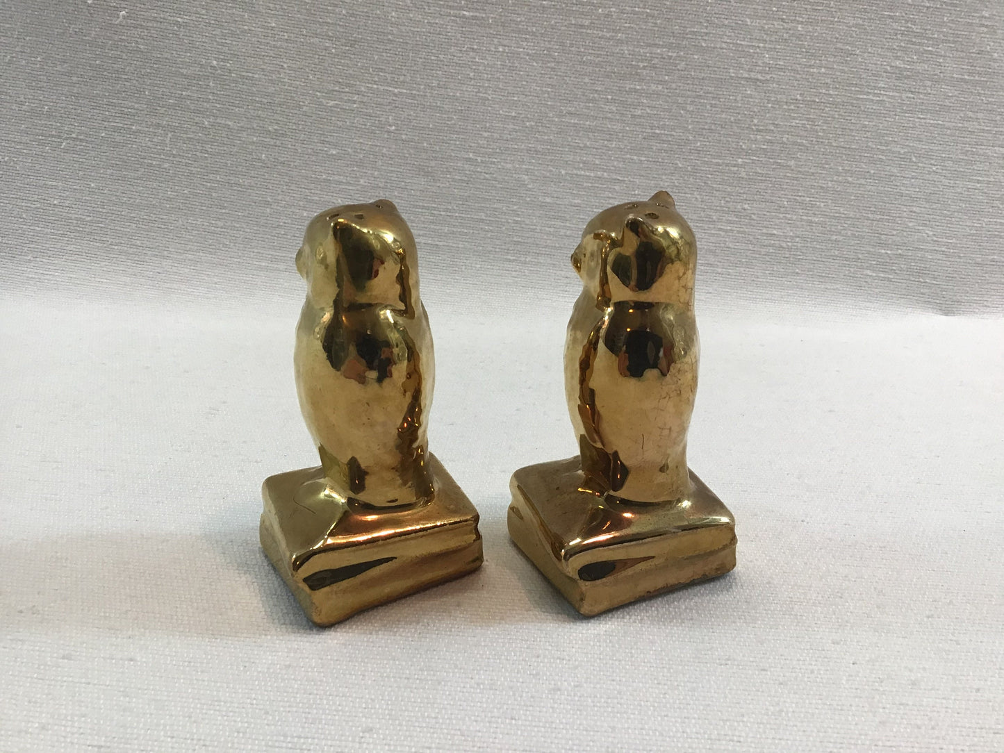 Vintage Retro Gold Owls Salt & Pepper Shaker Set Mid Century Ceramic
