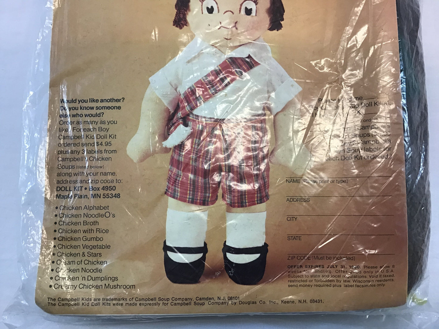 1970's Campbell Kid Doll Kit Vintage Promotional Advertising Craft Kit