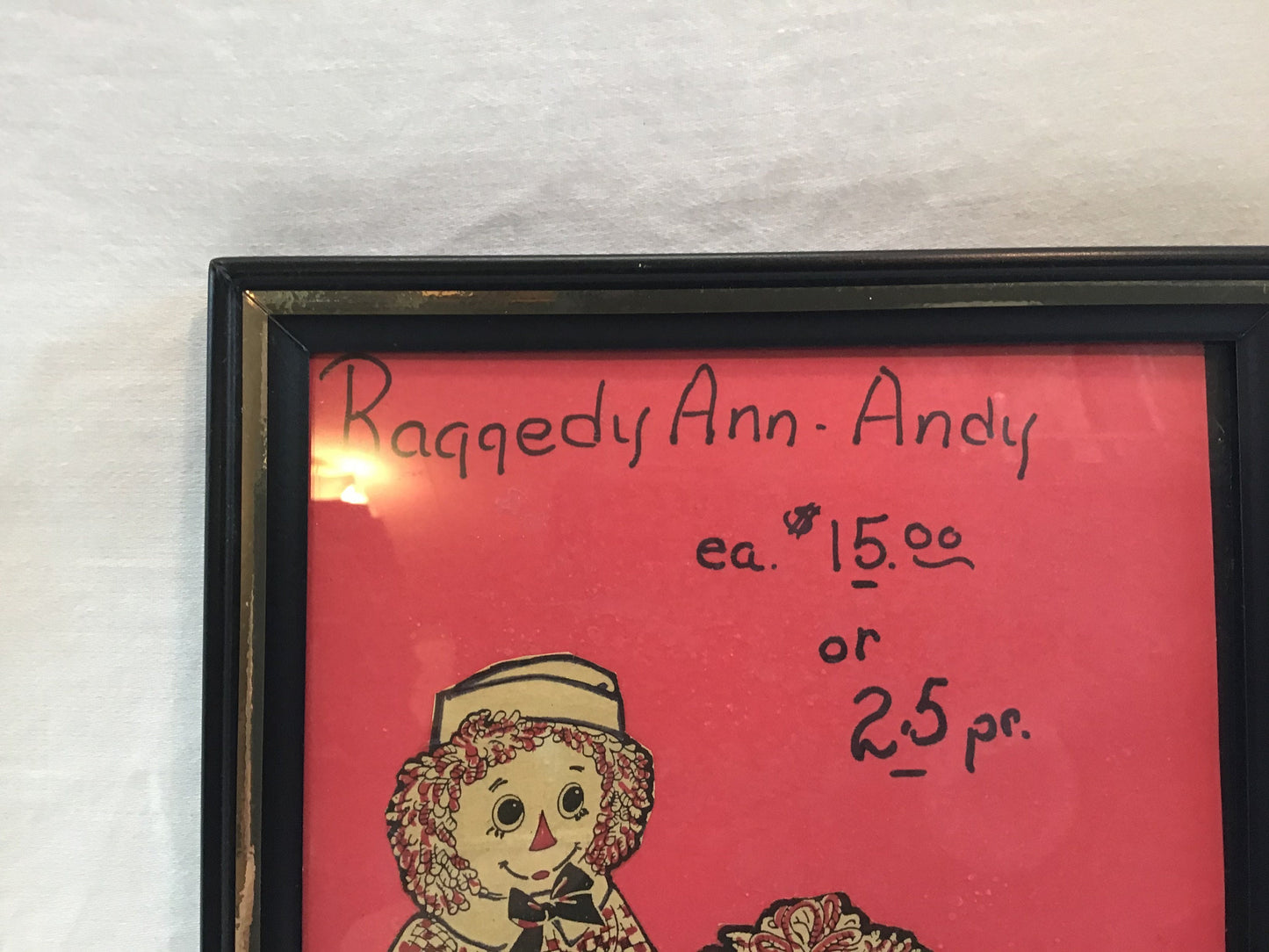 Folk Art Appeal Raggedy Ann and Andy Sale Price Display Sign Advertising