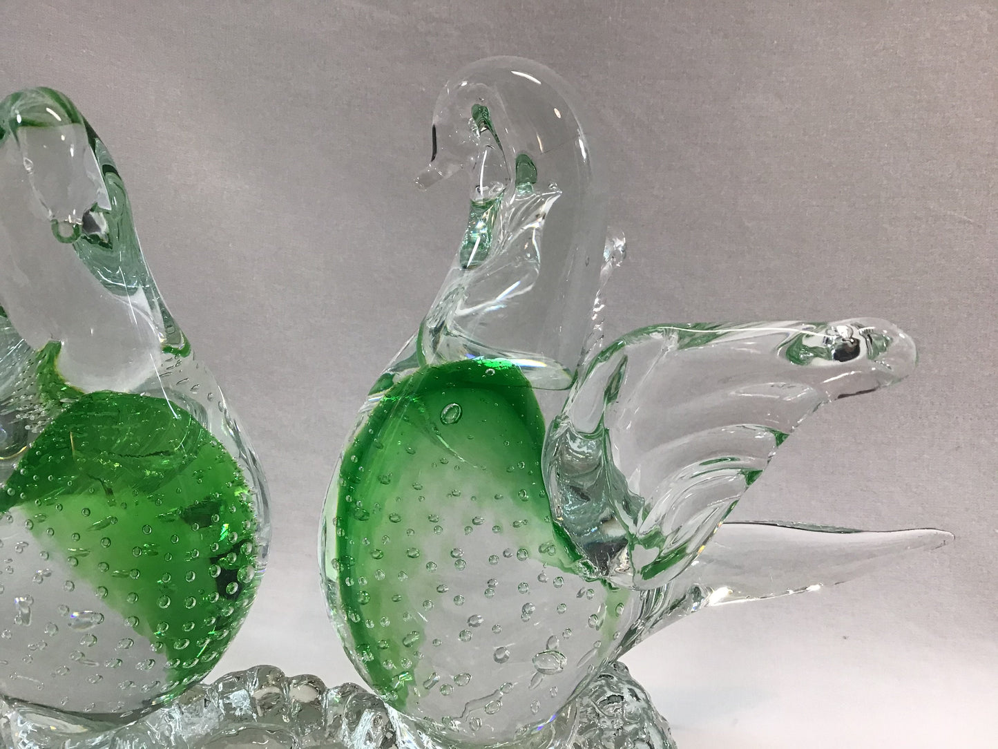Art Glass Sculpture Nesting Love Birds Figurine Green Controlled Bubble