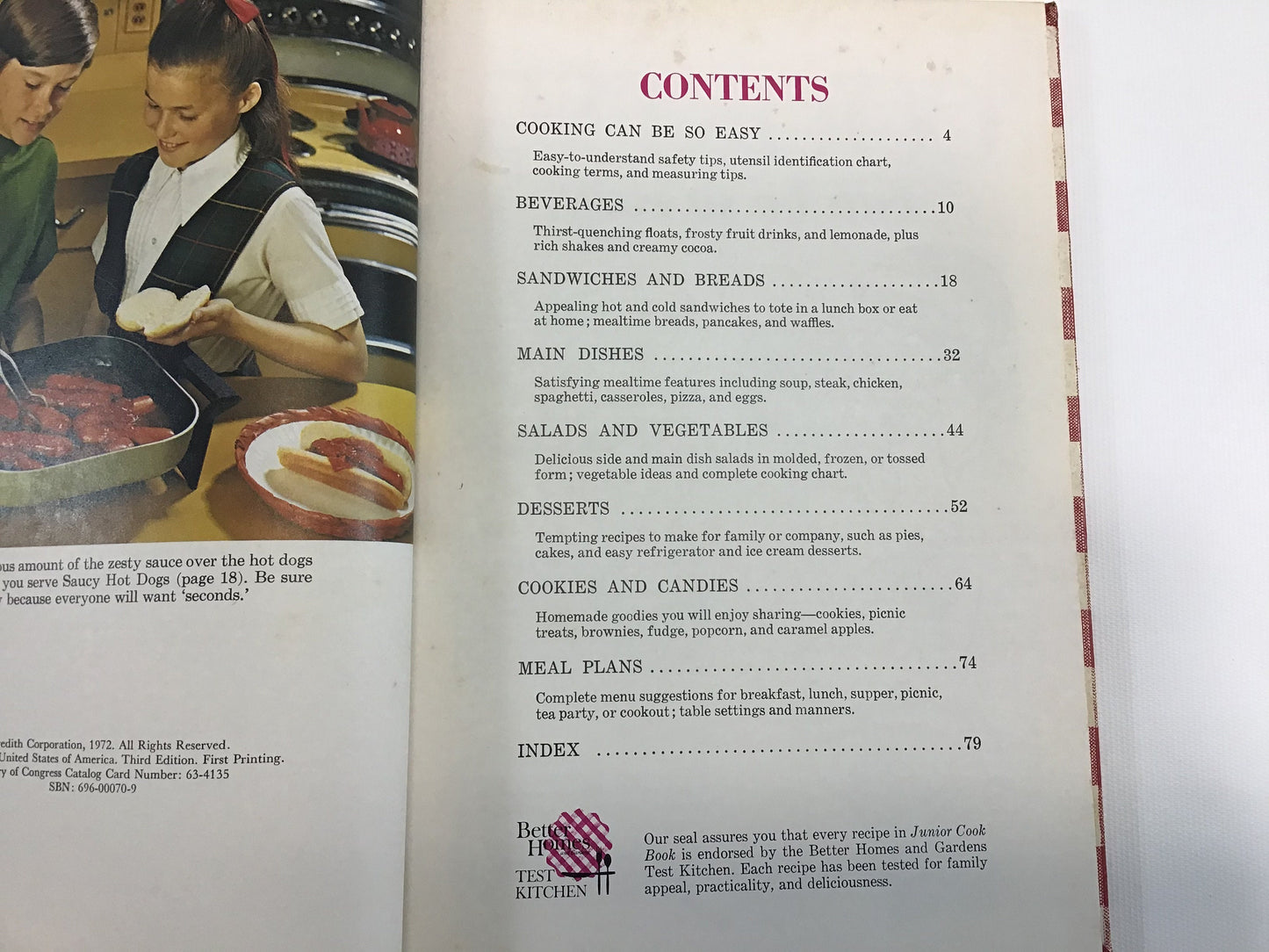 Vintage Cookbook, Junior Cook Book by Better Homes and Gardens, Copyright 1972