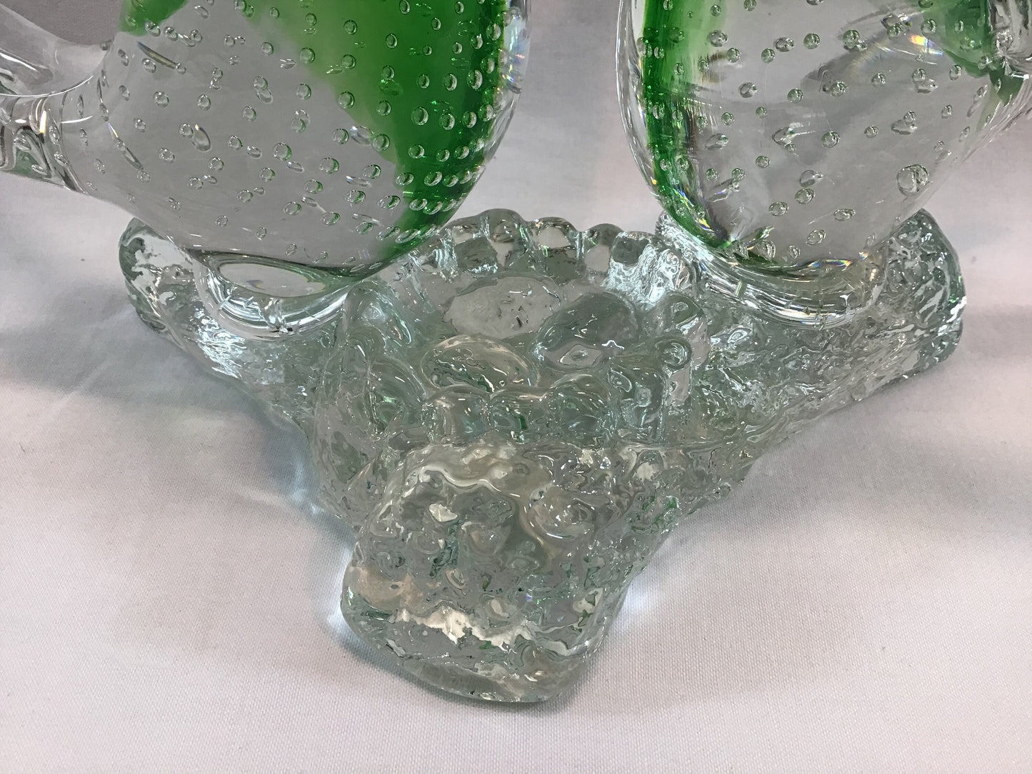 Art Glass Sculpture Nesting Love Birds Figurine Green Controlled Bubble