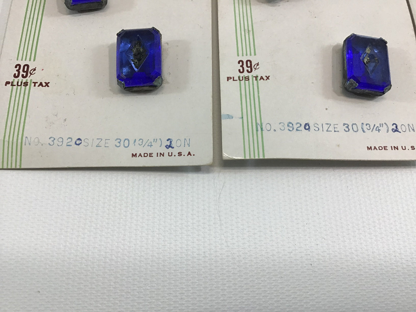 Vintage Costumakers Buttons on Card Sewing Notions Blue Faceted Rhinestone