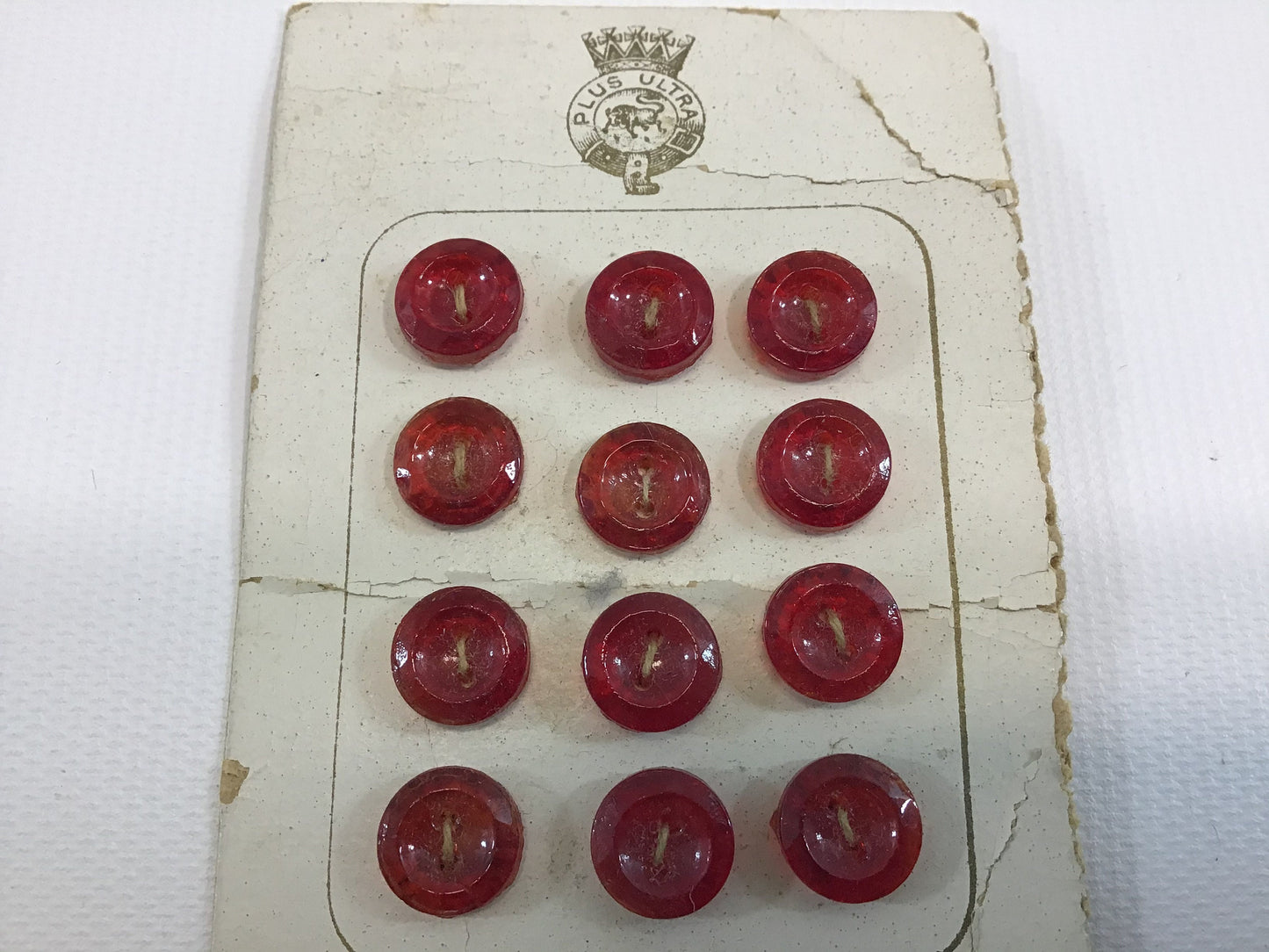 Vintage Plus Ultra Buttons on Card Sewing Notions Red Czech Glass