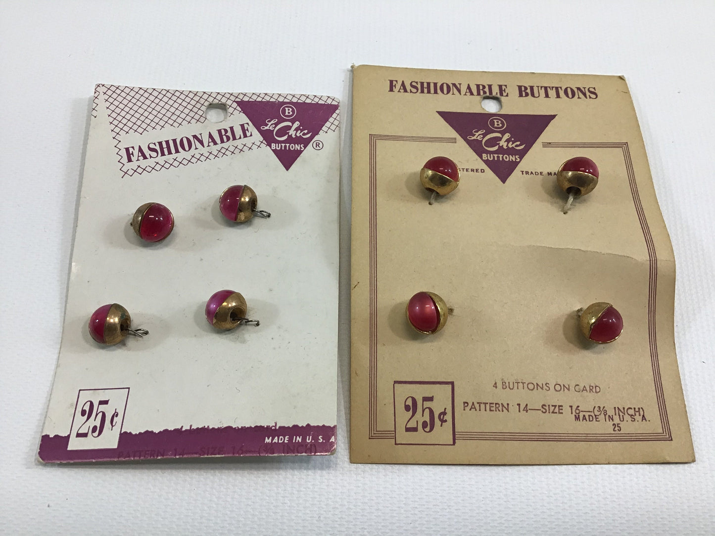 Vintage Le Chic Buttons on Card Sewing Notions Red and Gold Tone Ball