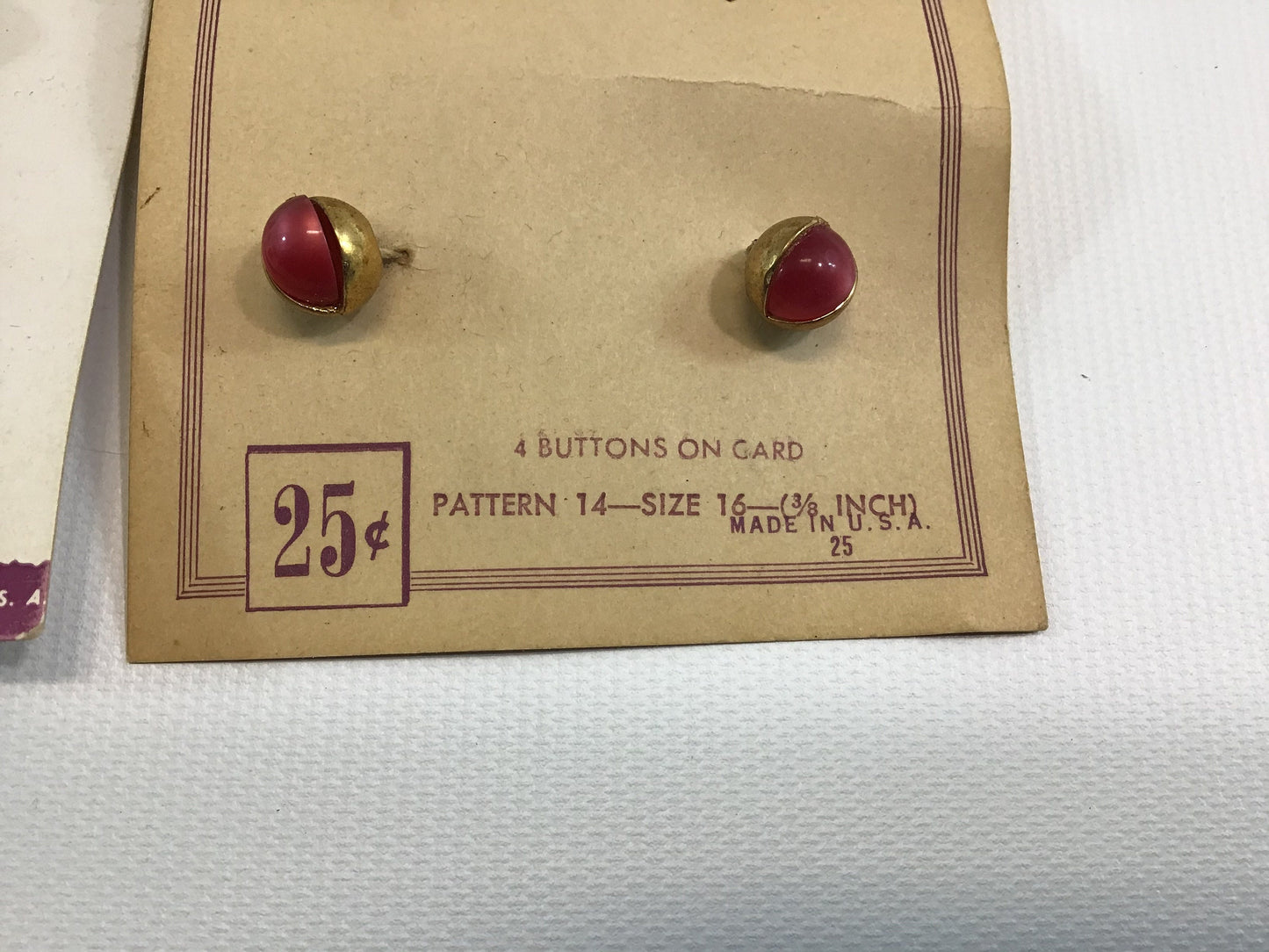 Vintage Le Chic Buttons on Card Sewing Notions Red and Gold Tone Ball