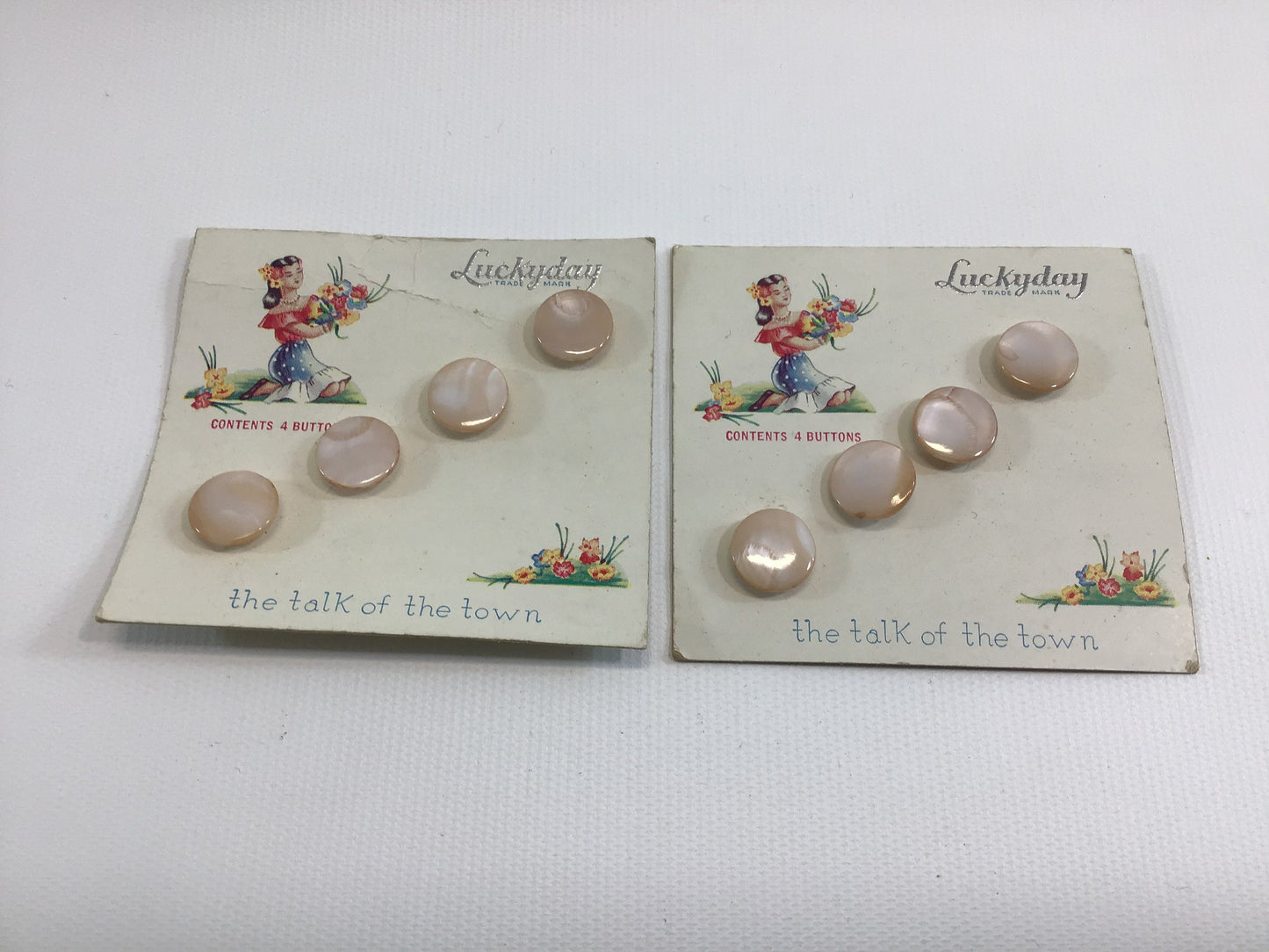Vintage Luckyday Buttons on Card Sewing Notions Round Pink Faux MOP