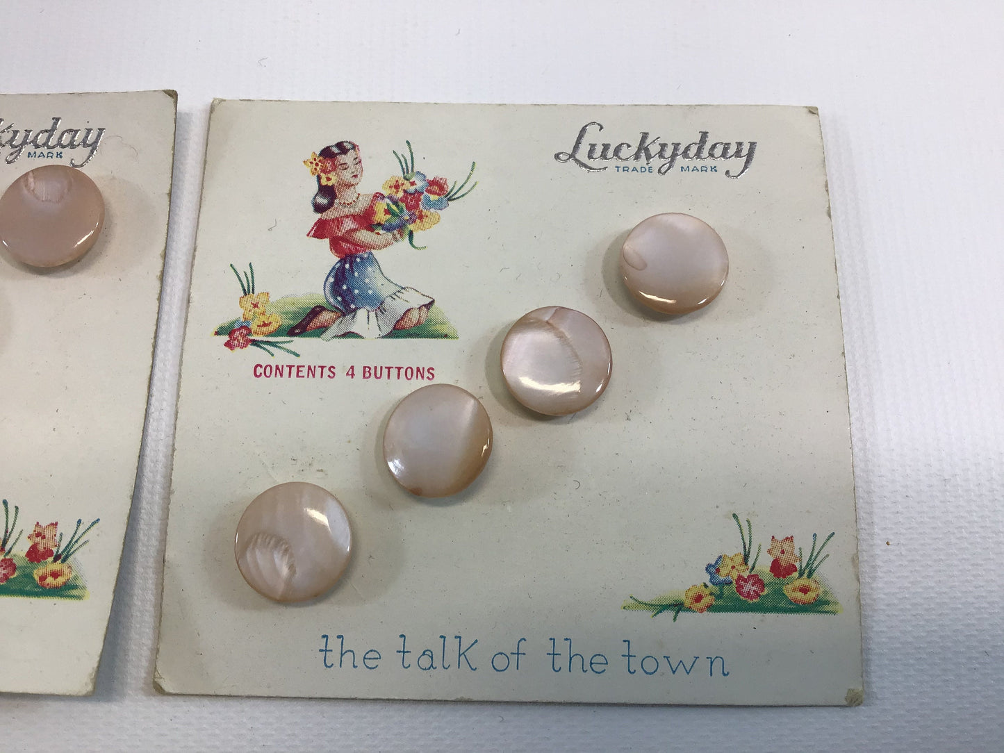 Vintage Luckyday Buttons on Card Sewing Notions Round Pink Faux MOP