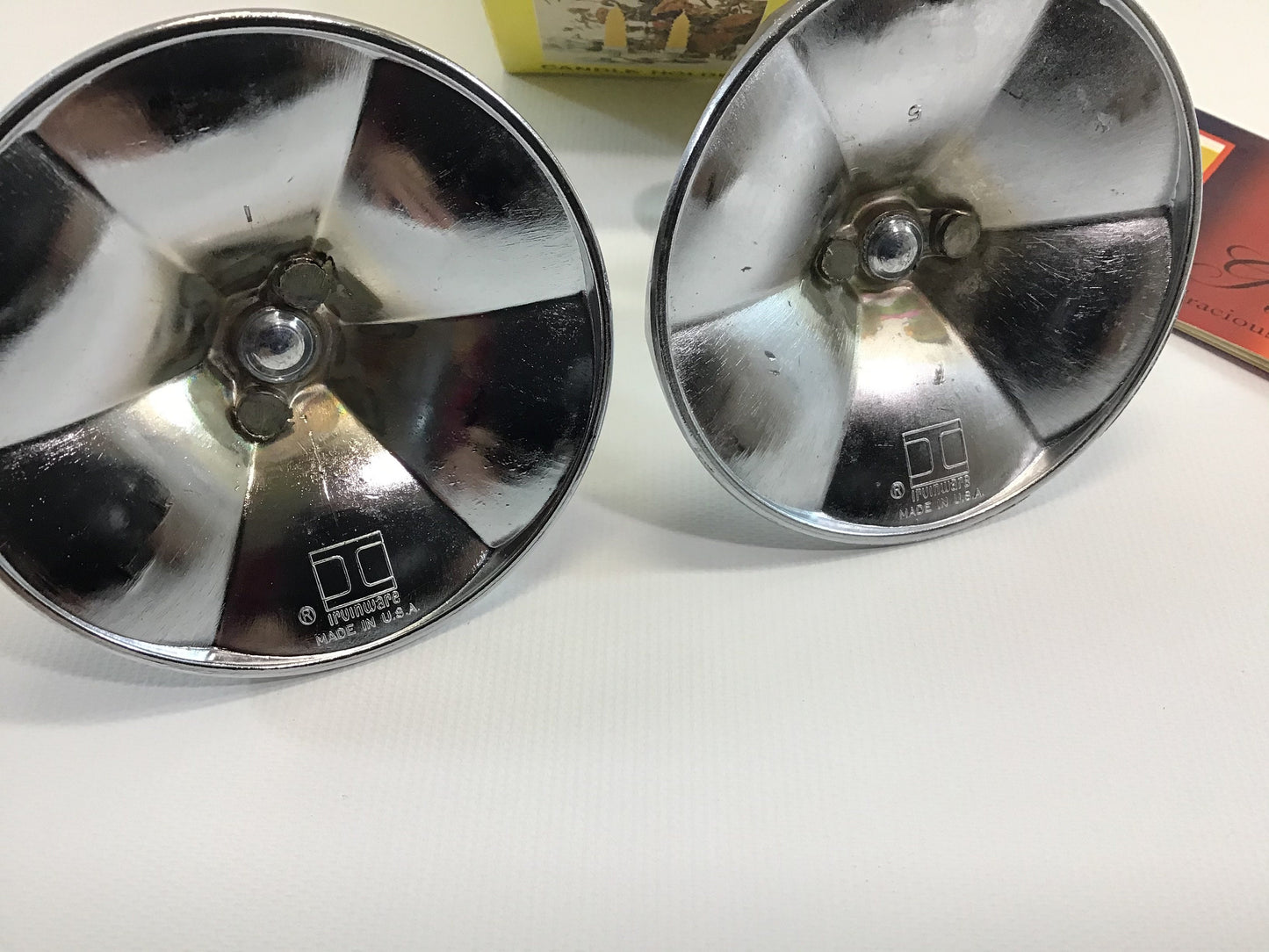 Vintage Candlesticks Taper Candle Holders Irwinware 1974 Chrome Cast Metal