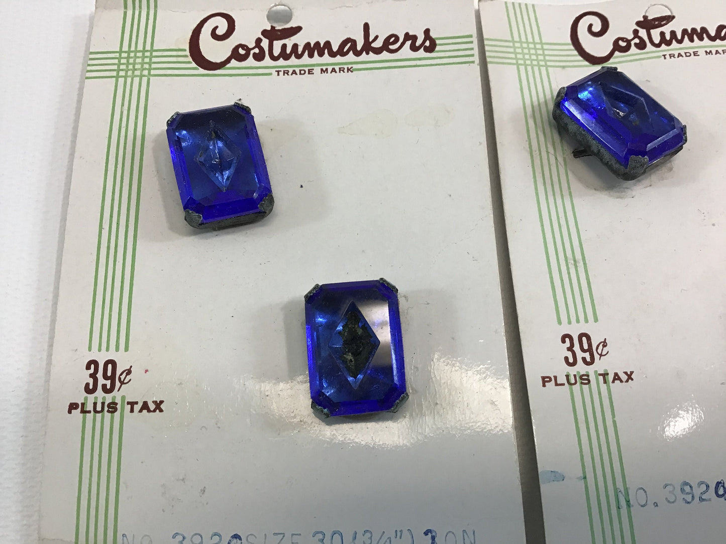 Vintage Costumakers Buttons on Card Sewing Notions Blue Faceted Rhinestone