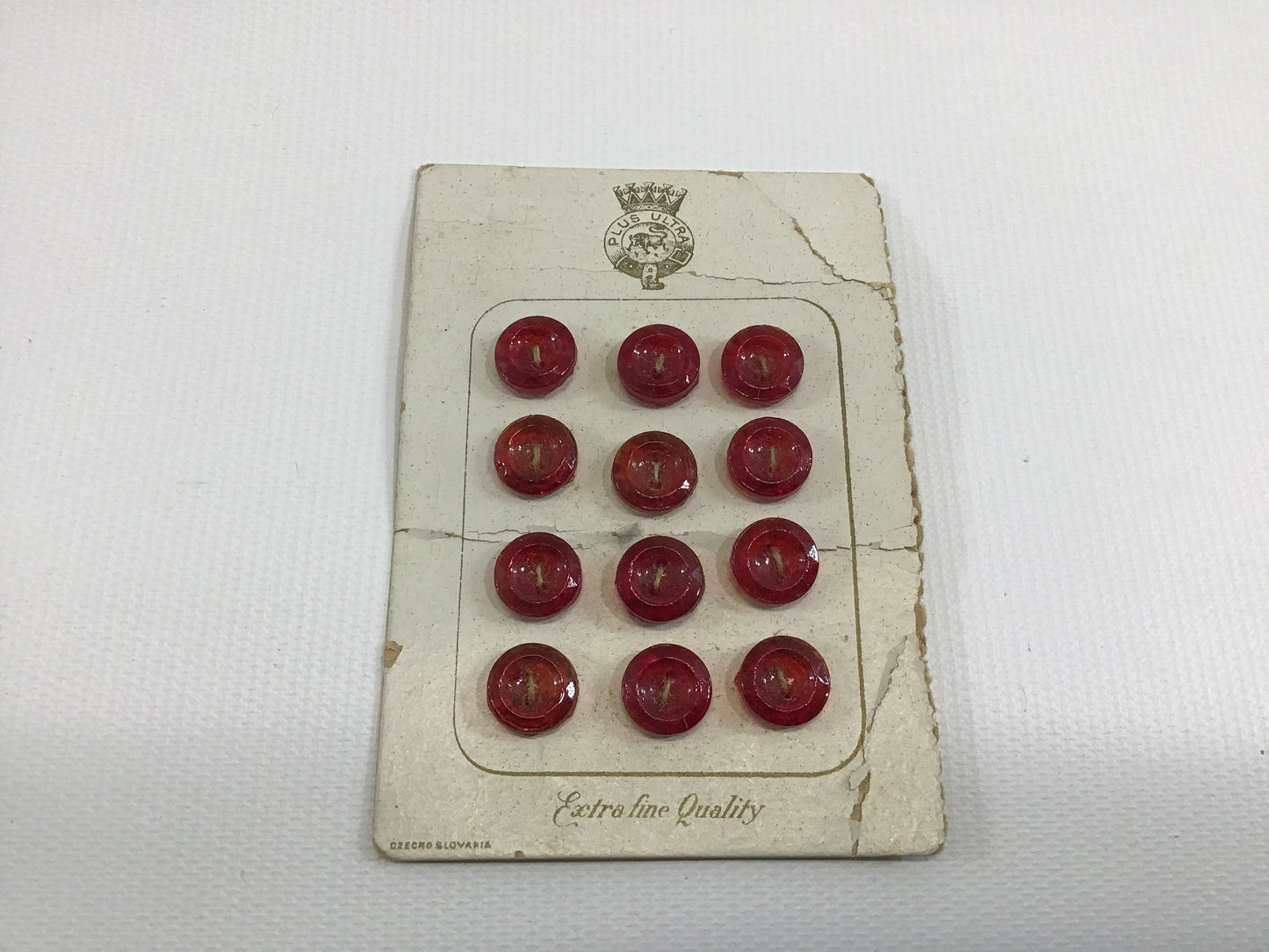 Vintage Plus Ultra Buttons on Card Sewing Notions Red Czech Glass