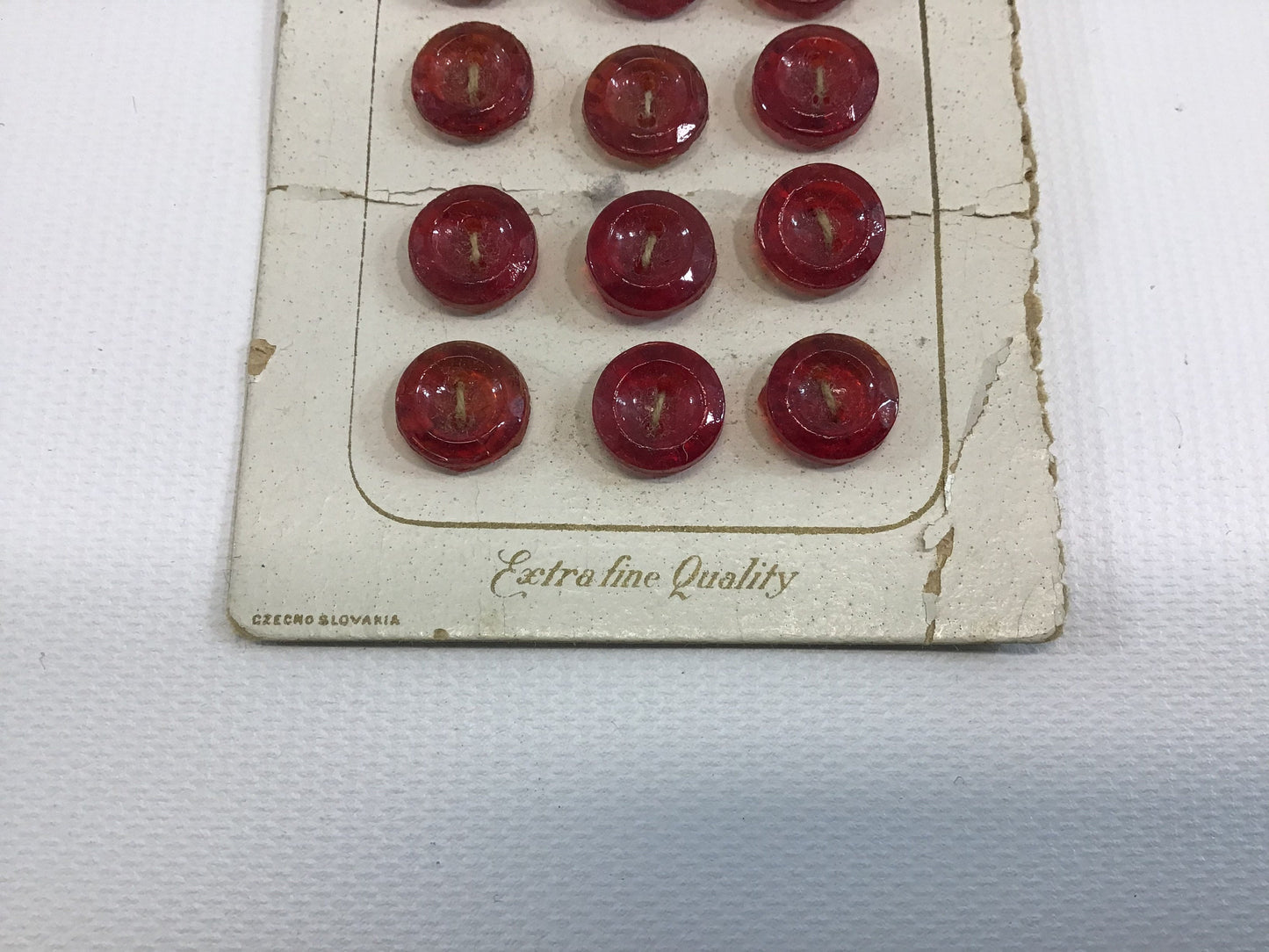 Vintage Plus Ultra Buttons on Card Sewing Notions Red Czech Glass