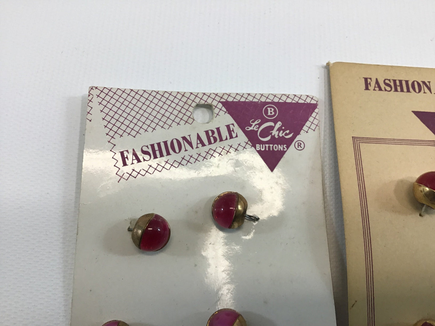 Vintage Le Chic Buttons on Card Sewing Notions Red and Gold Tone Ball
