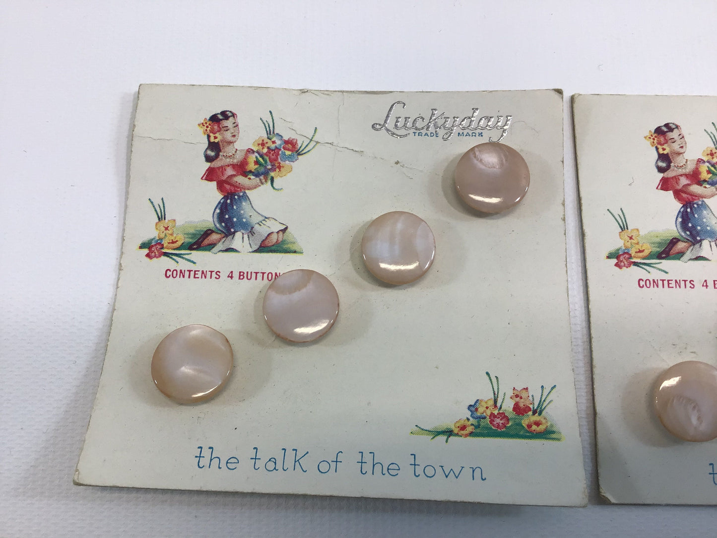 Vintage Luckyday Buttons on Card Sewing Notions Round Pink Faux MOP