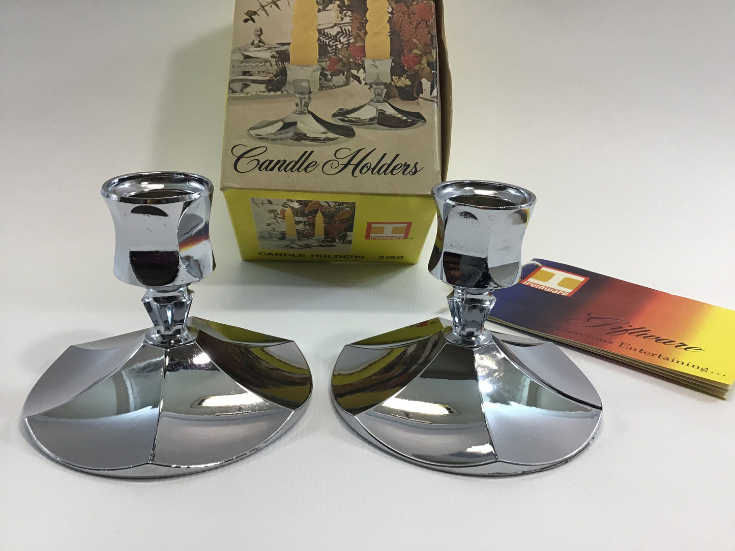 Vintage Candlesticks Taper Candle Holders Irwinware 1974 Chrome Cast Metal