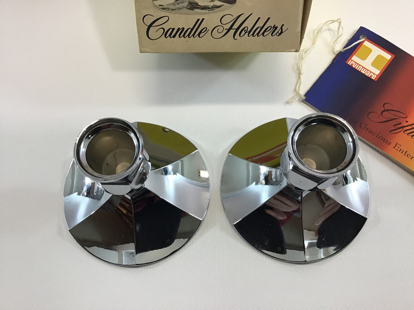 Vintage Candlesticks Taper Candle Holders Irwinware 1974 Chrome Cast Metal