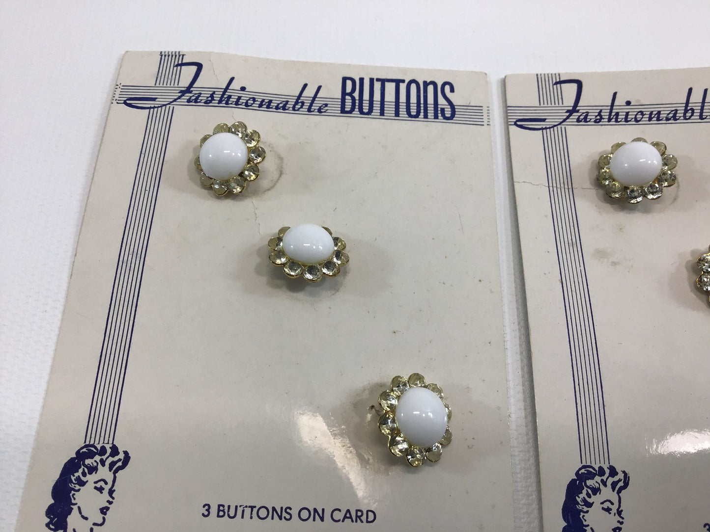 Vintage Fashionable Buttons on Card 6 Faux Pearl and Rhinestones
