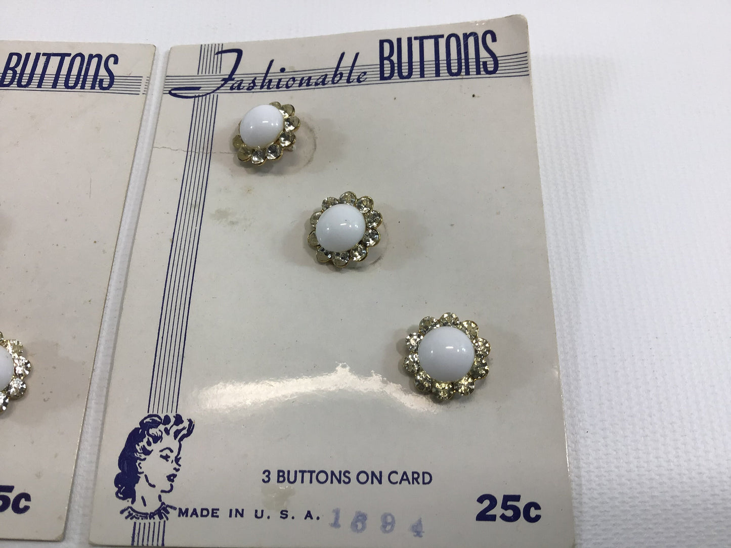 Vintage Fashionable Buttons on Card 6 Faux Pearl and Rhinestones