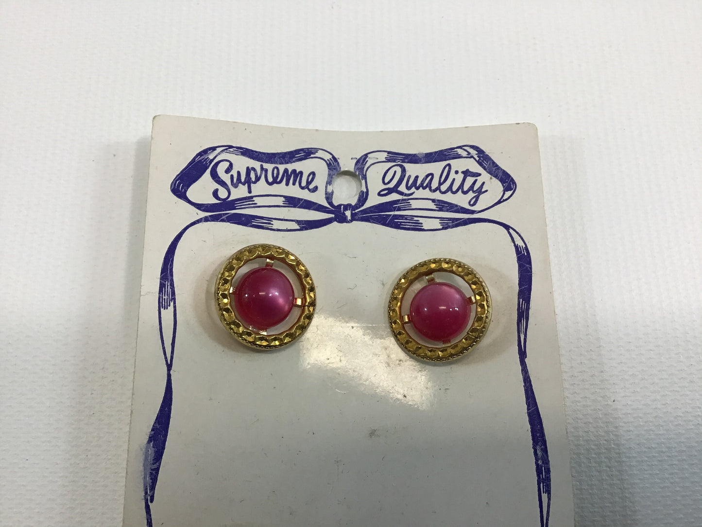 Vintage Supreme Quality Buttons on Card Red Cabochon and Gold Tone