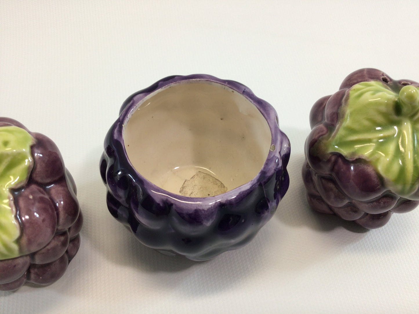 Grapes Jam Jar Salt & Pepper Shaker Set Vintage Mid Century Purple and Green Made in Japan