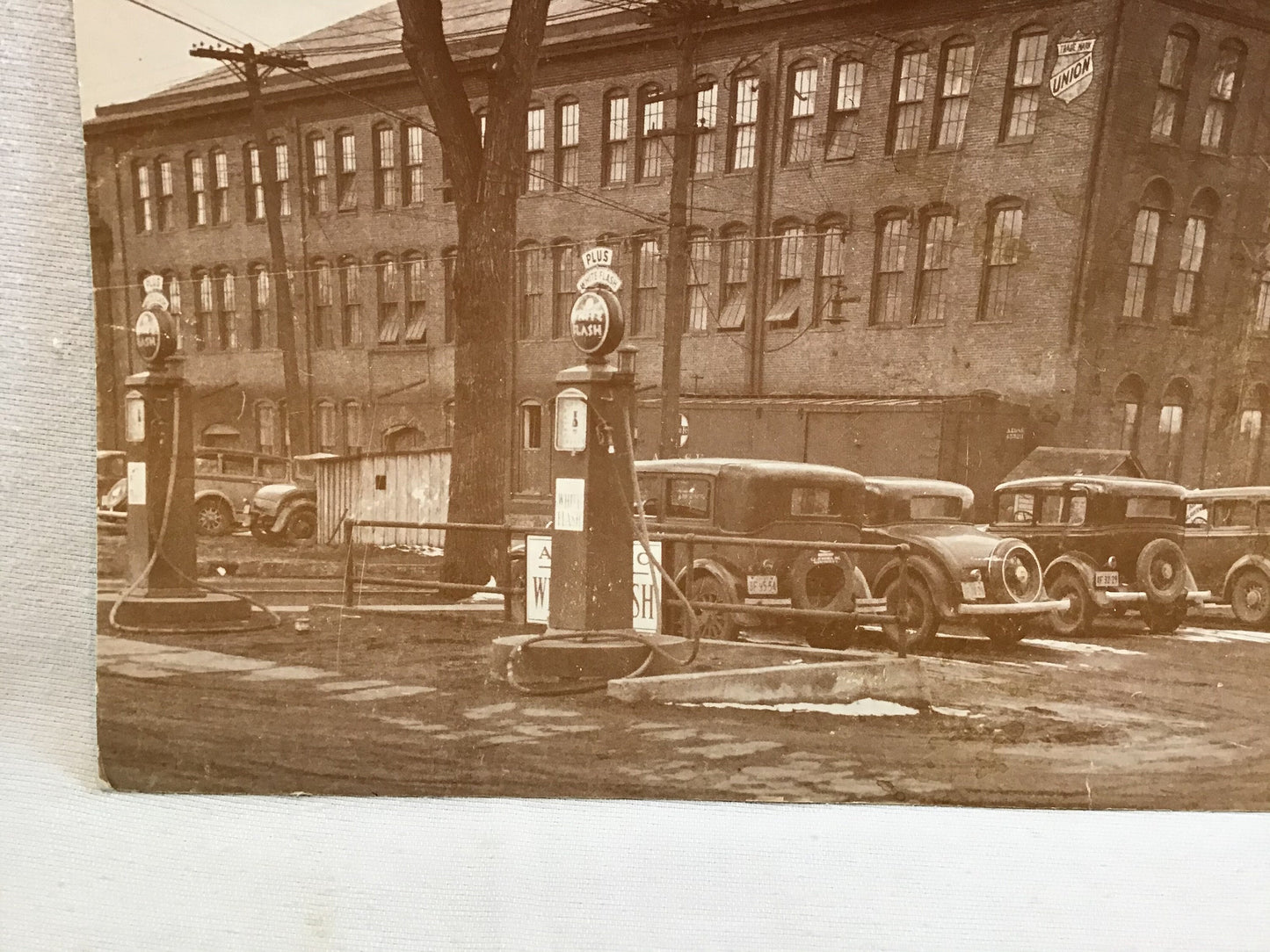White Flash Gas Pumps Vintage Photograph 14" x 11" Original Print