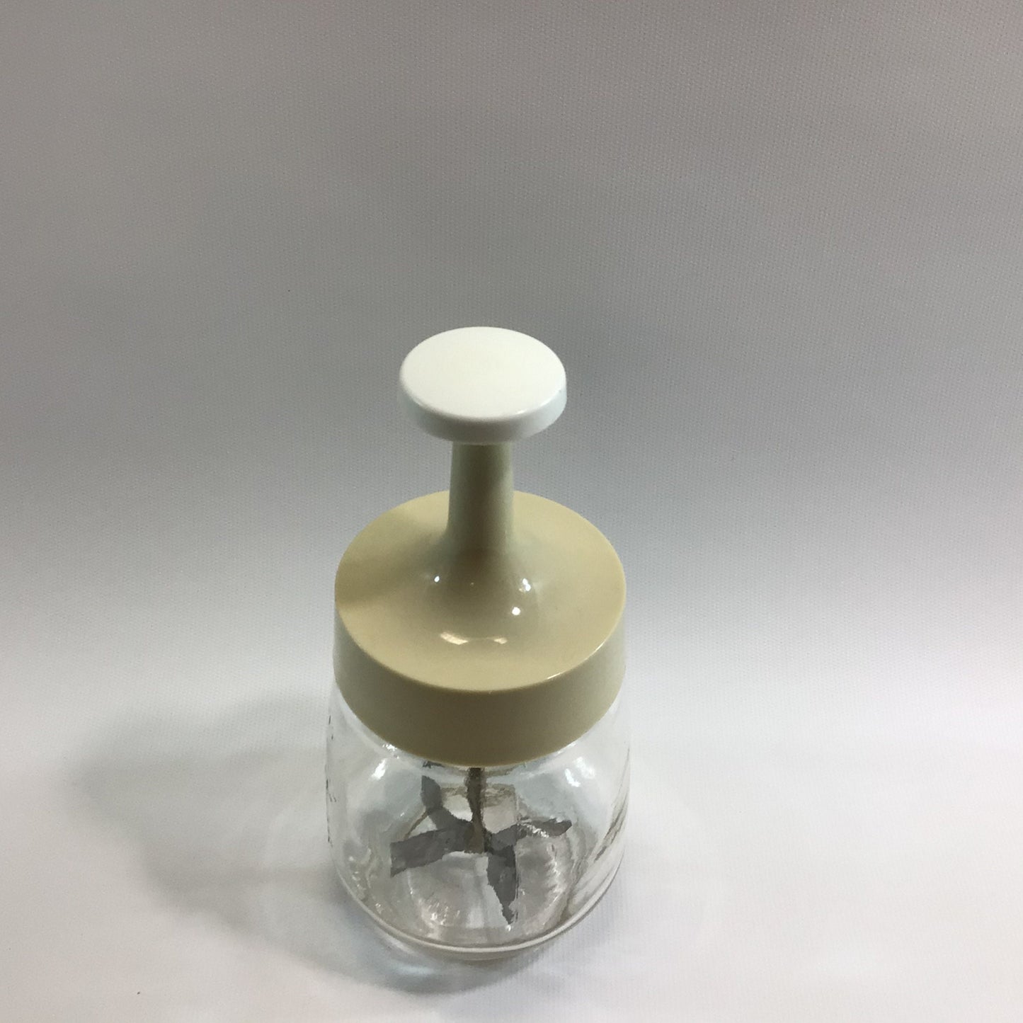 Vintage Food Chopper with Beige Lid & Glass Jar Base Federal Housewares Retro Kitchen Gadget