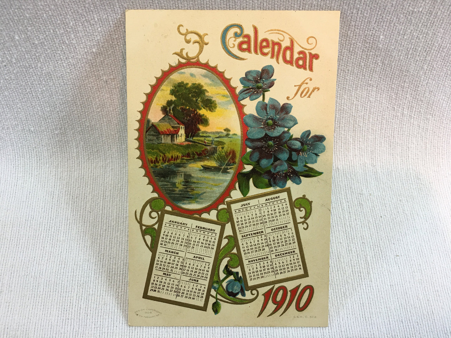 Calendar Postcard Antique 1910 Embossed M. W. Taggart