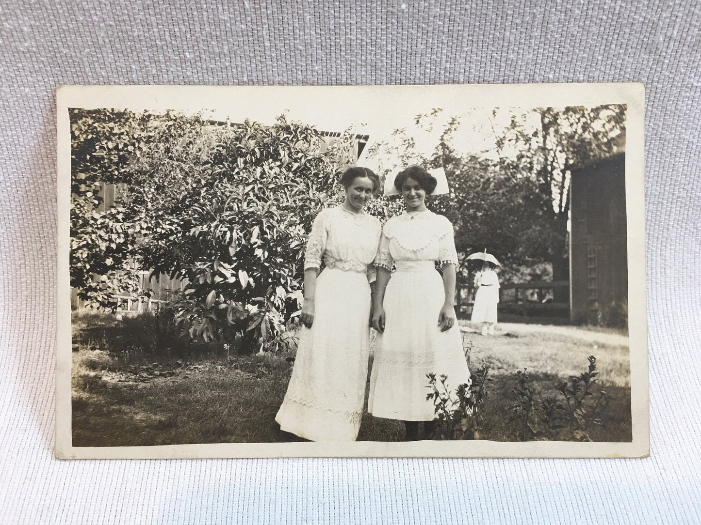 Antique RPPC Real Photo Postcard, Two Young Women in Garden