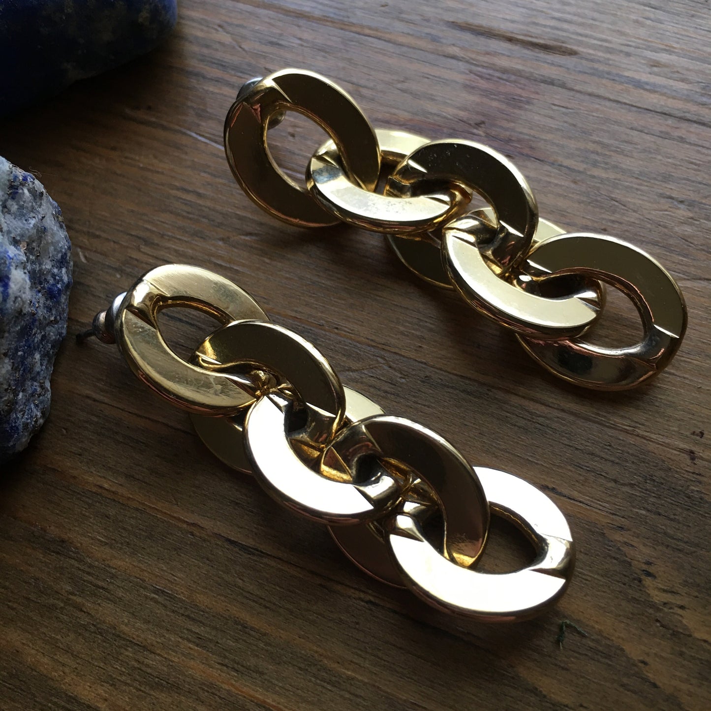 Chunky Chain Stud Earrings Gold Tone Everyday Evening Statement Flat