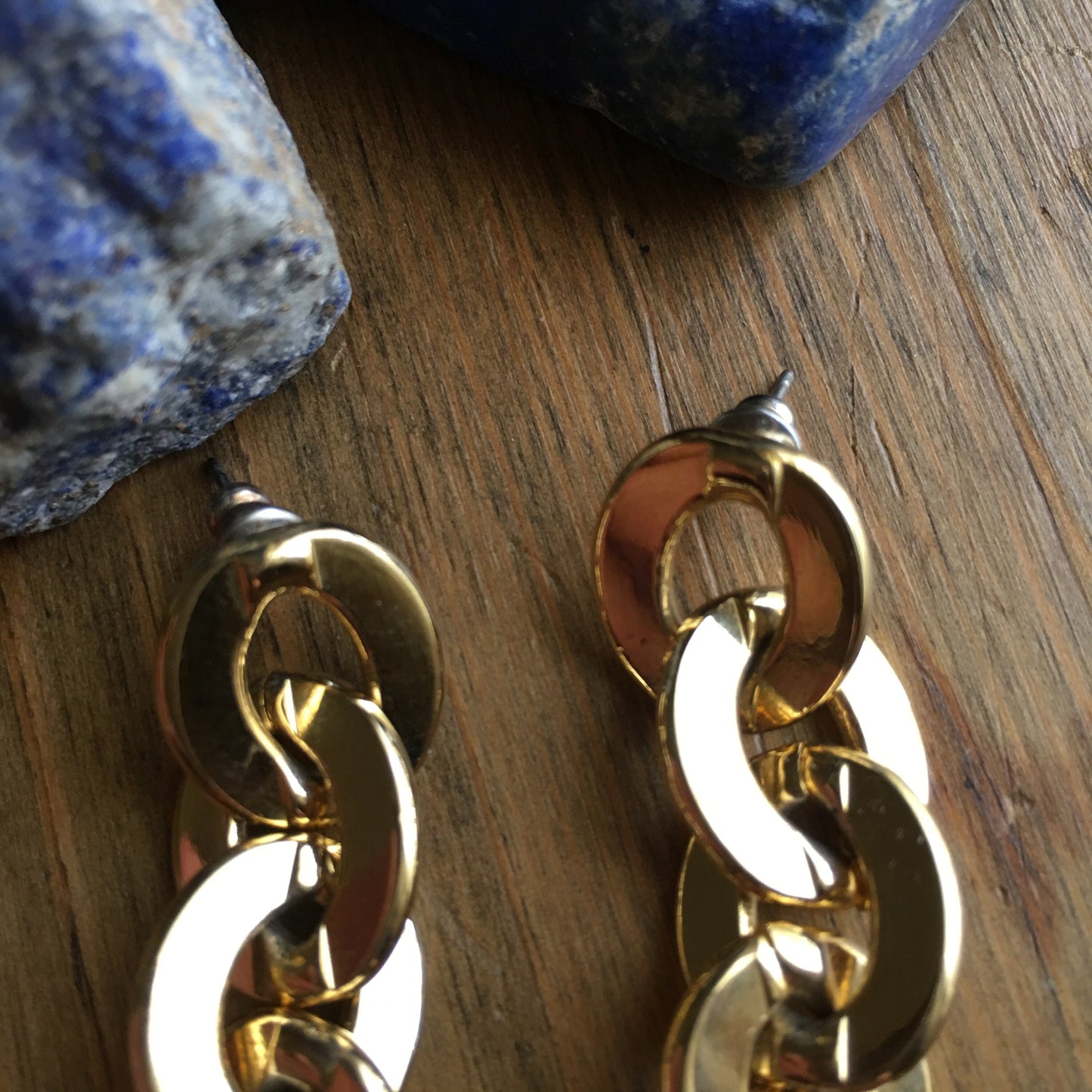 Chunky Chain Stud Earrings Gold Tone Everyday Evening Statement Flat