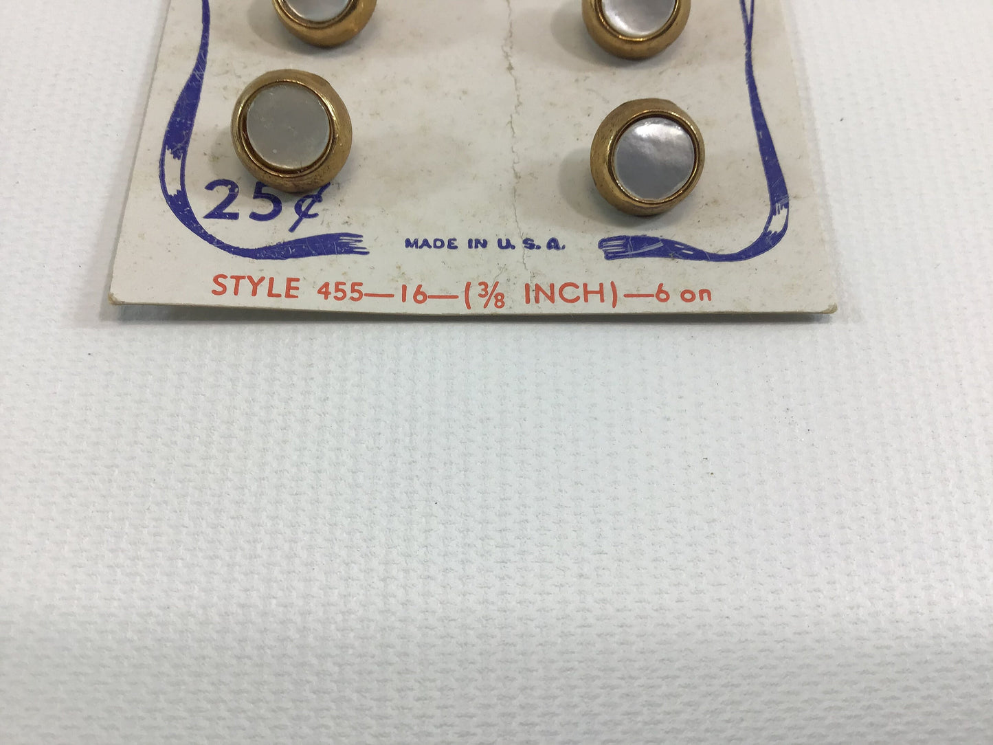 Vintage Supreme Quality Buttons on Card Mother of Pearl and Gold Tone