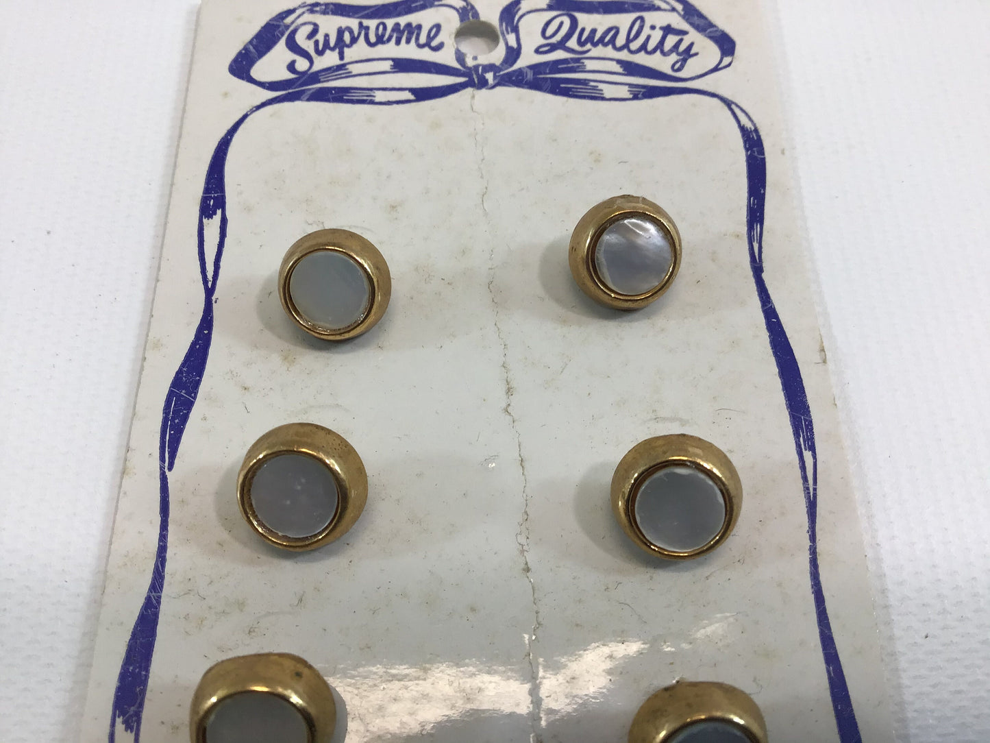 Vintage Supreme Quality Buttons on Card Mother of Pearl and Gold Tone