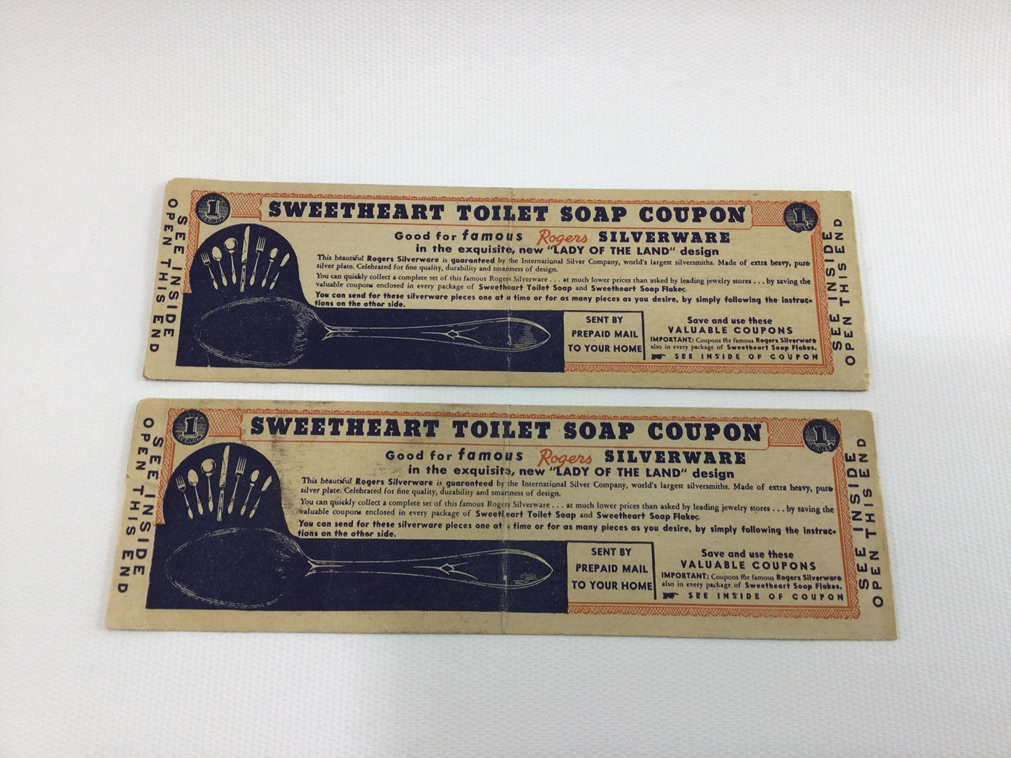 Sweetheart Toilet Soap Box Top Coupons for Rogers Silverware Vintage Ephemera