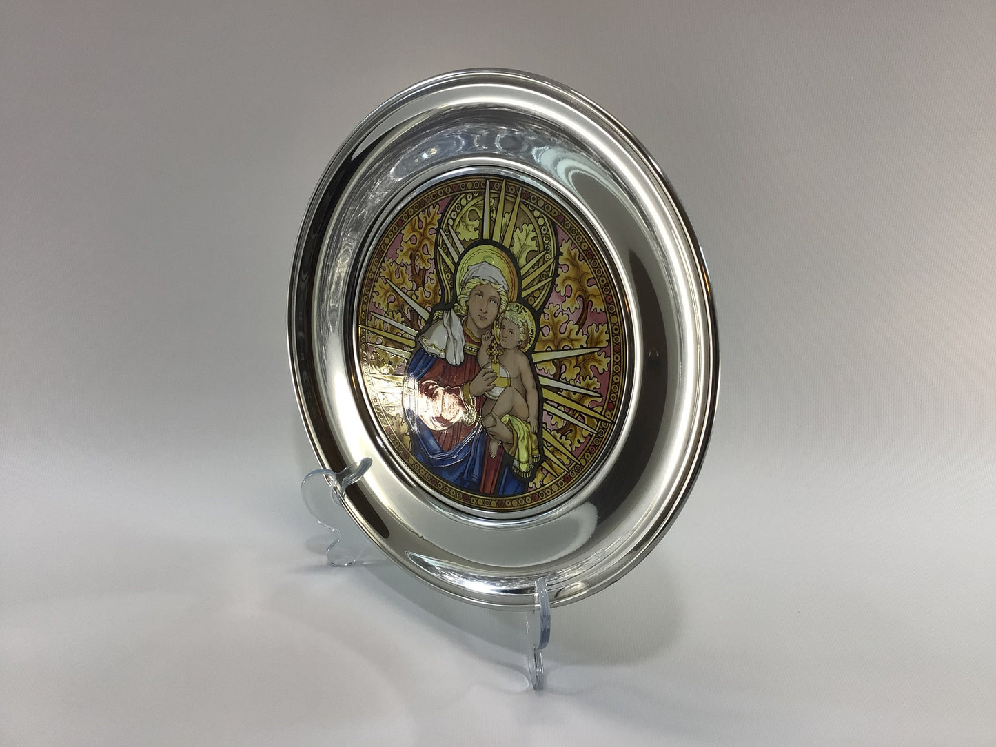 Pewter Stained Glass 10" Plate 1990 Christmas Plate Washington Cathedral Vintage US Historical Society Collector's Series