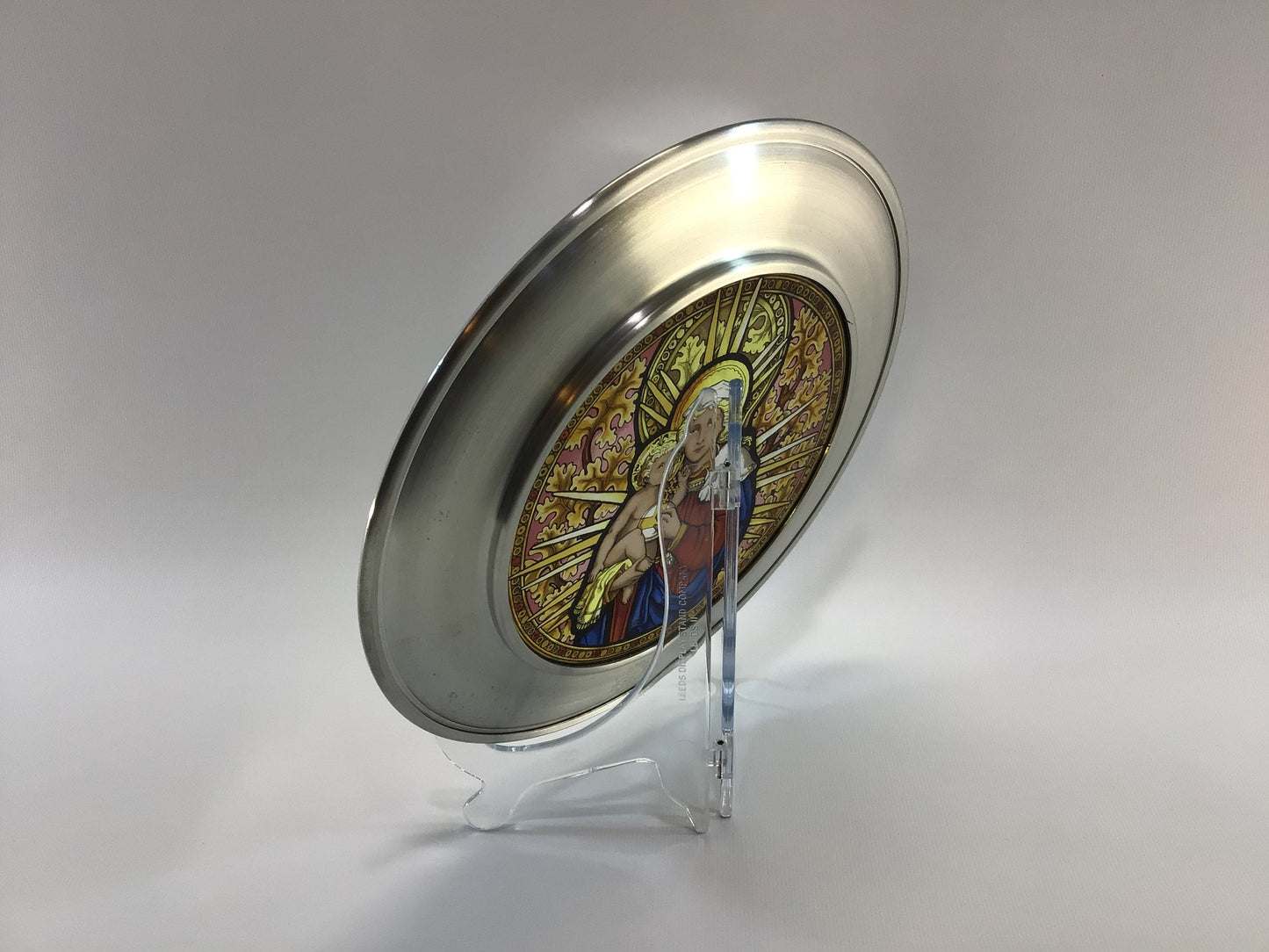 Pewter Stained Glass 10" Plate 1990 Christmas Plate Washington Cathedral Vintage US Historical Society Collector's Series
