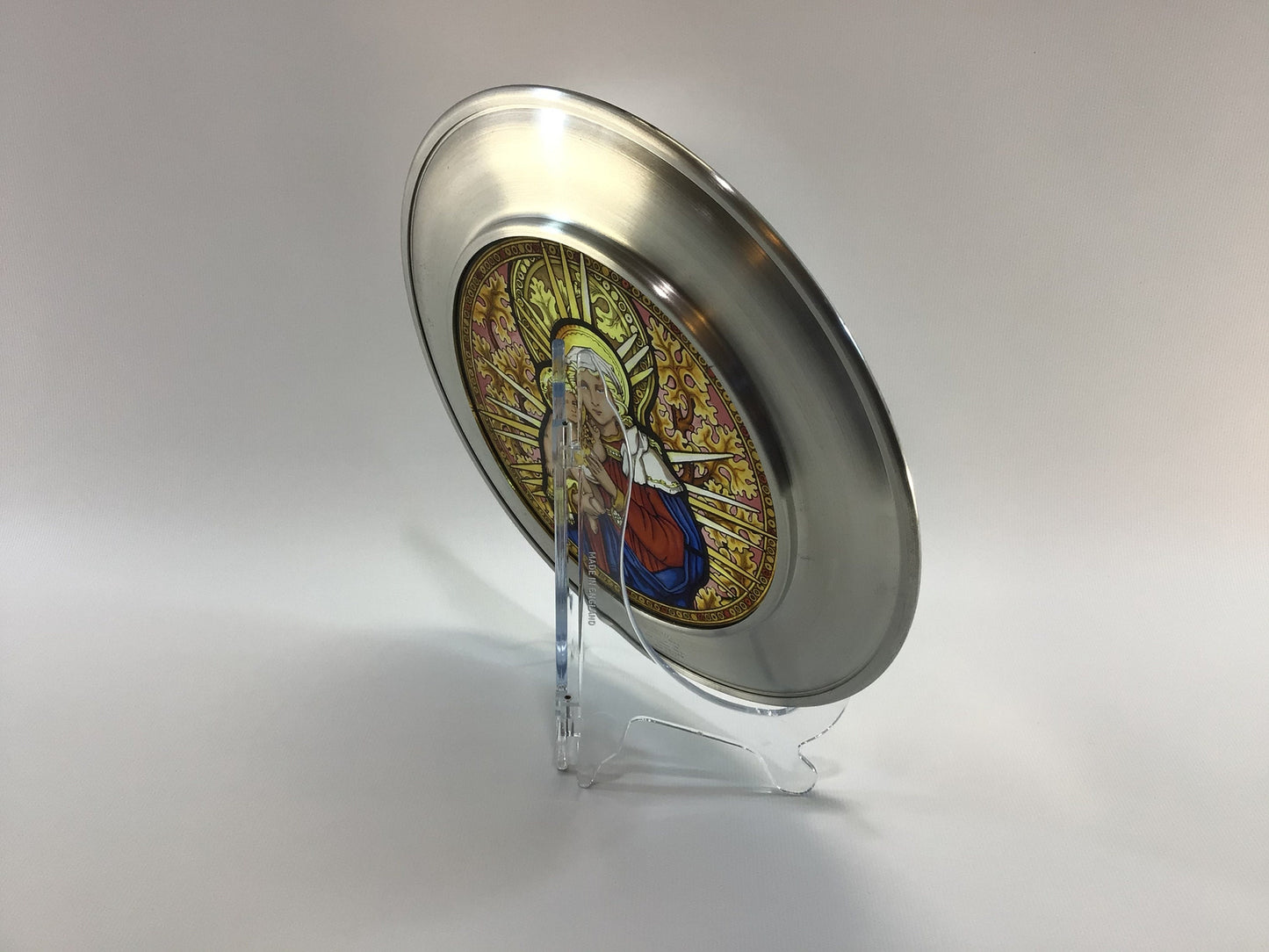 Pewter Stained Glass 10" Plate 1990 Christmas Plate Washington Cathedral Vintage US Historical Society Collector's Series
